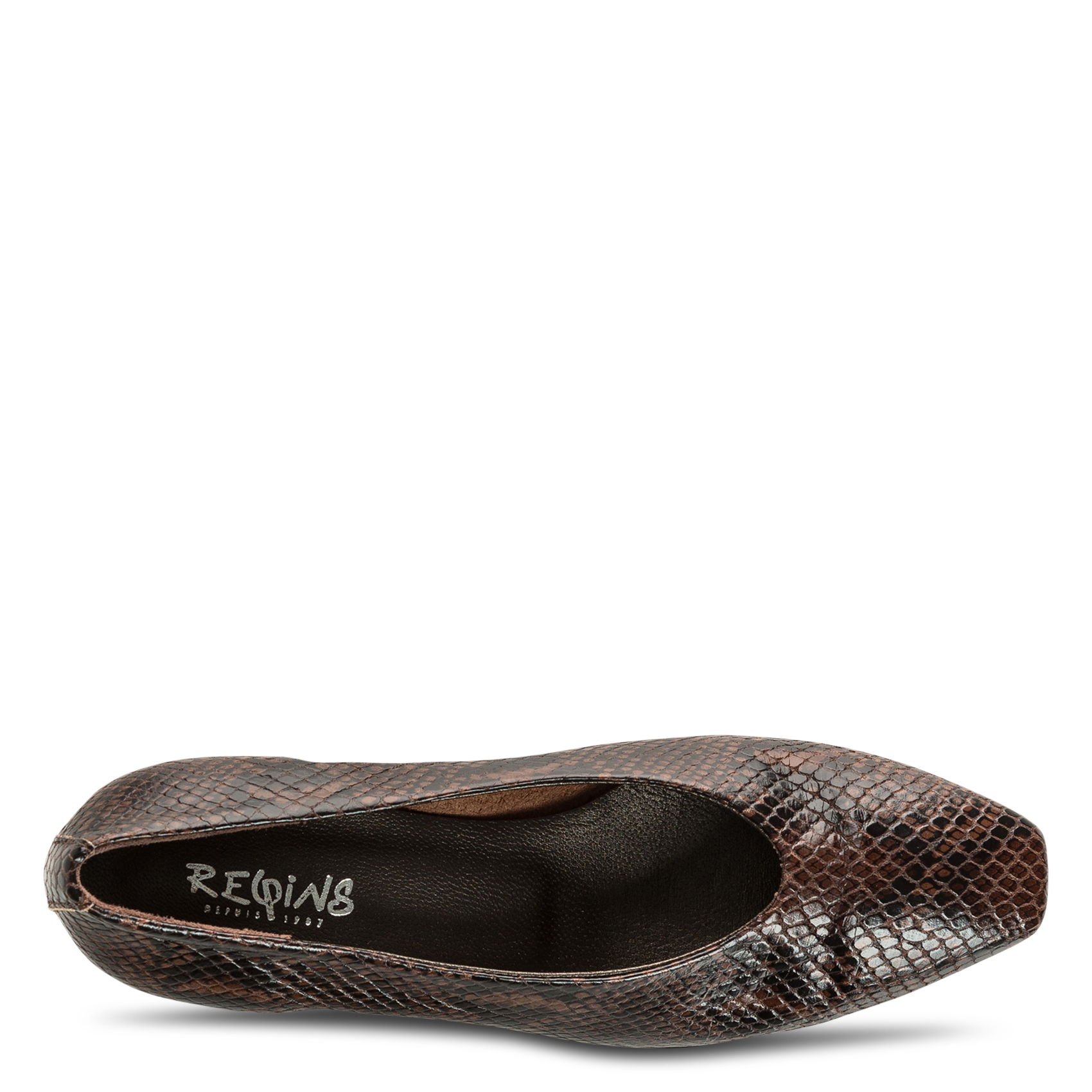 Lederen ballerina's met python reliëf REQINS Bruin