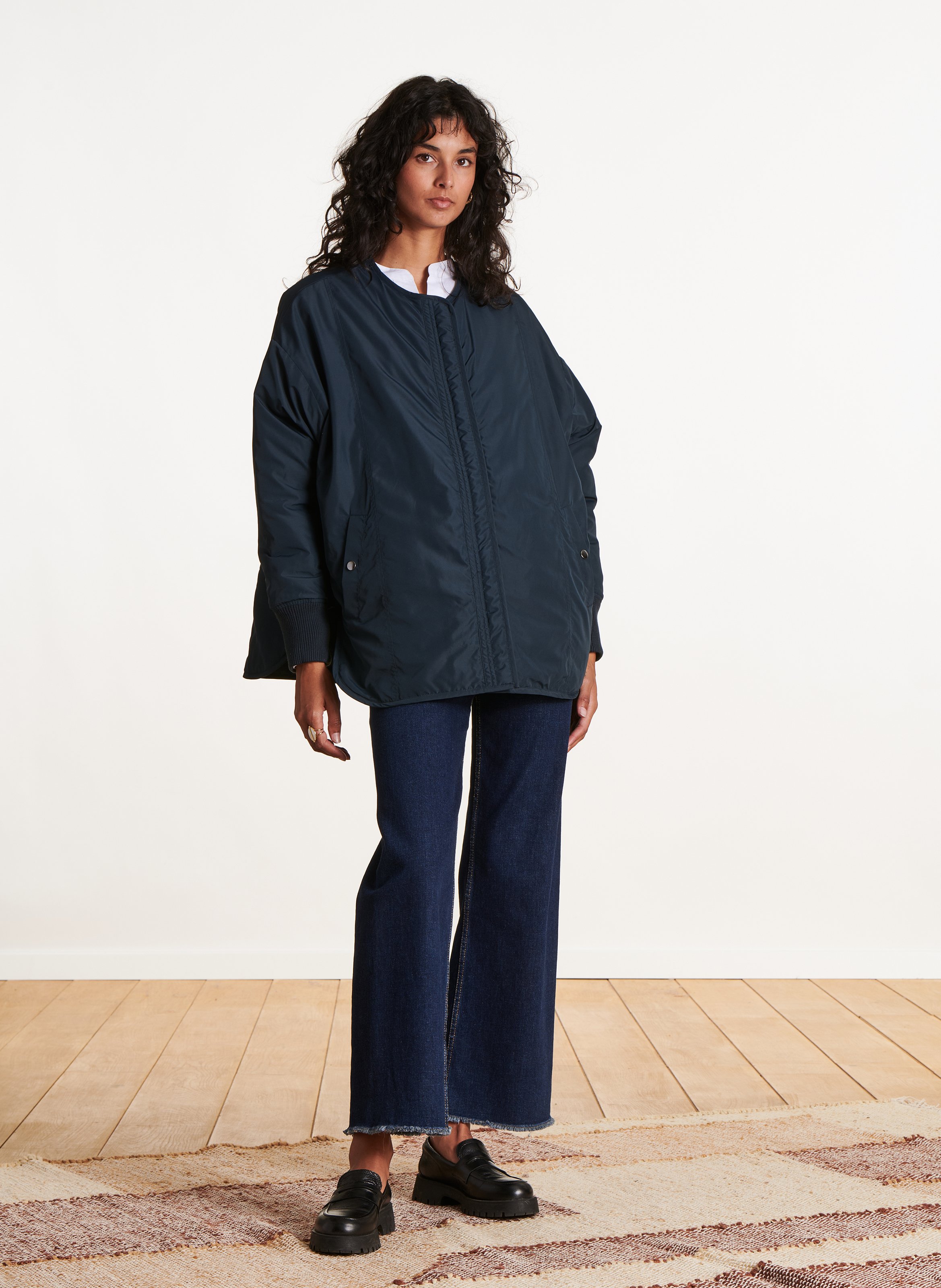 Quilted high-neck coat with hood LA FEE MARABOUTEE Blue