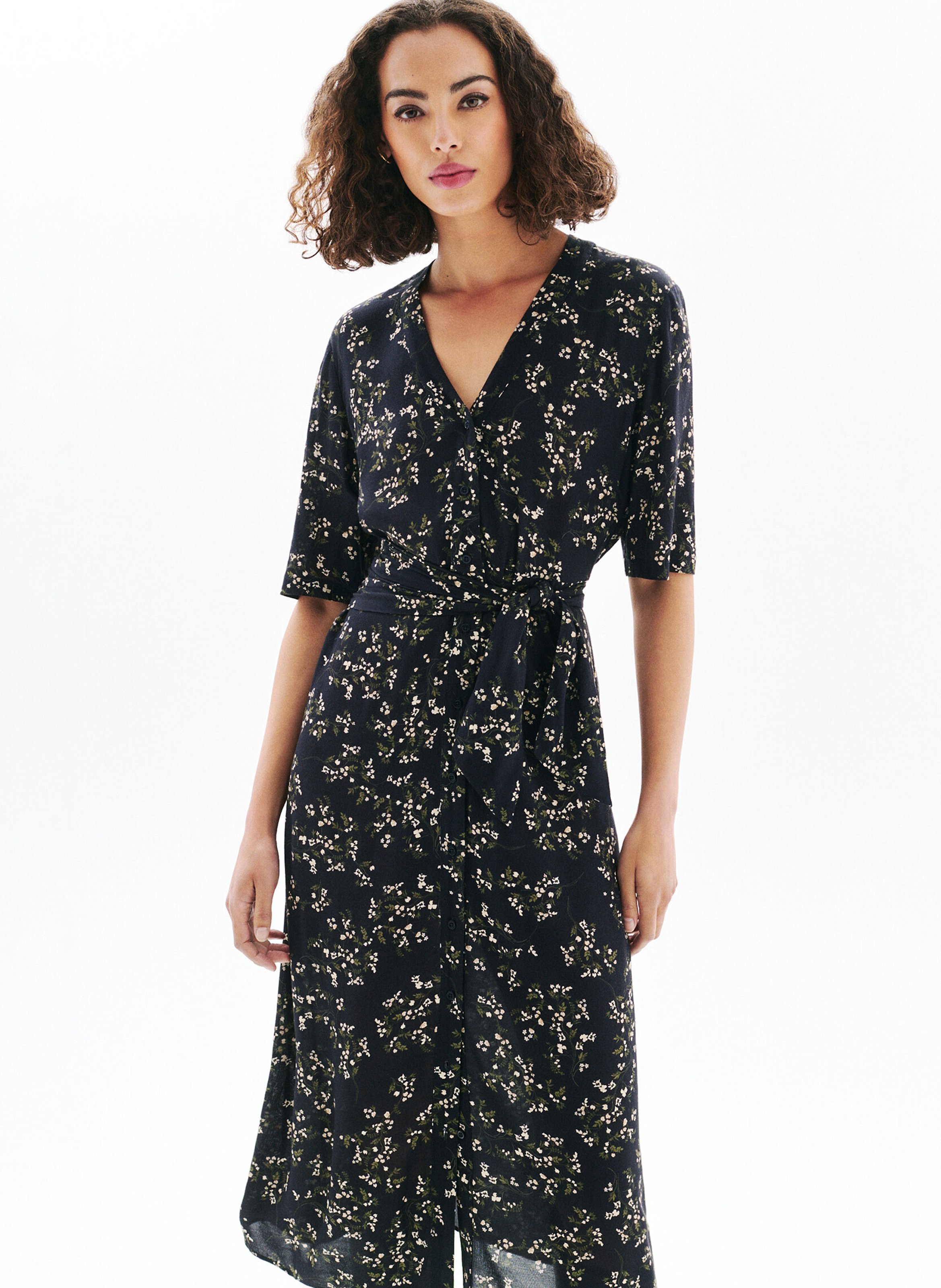 Lange jurk met V-hals en print CAROLL Black