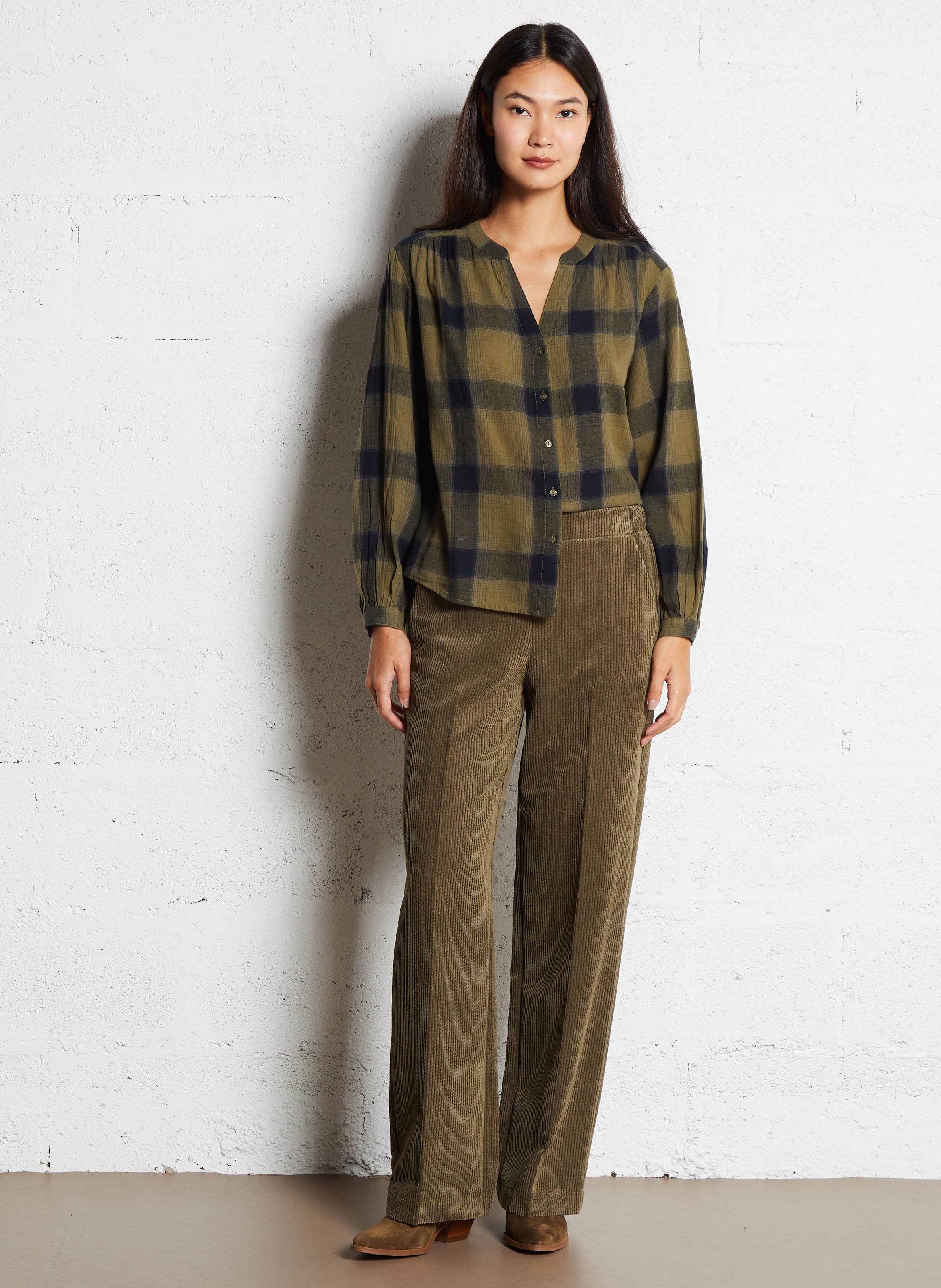 Chemise col V en coton MAISON 123 Vert