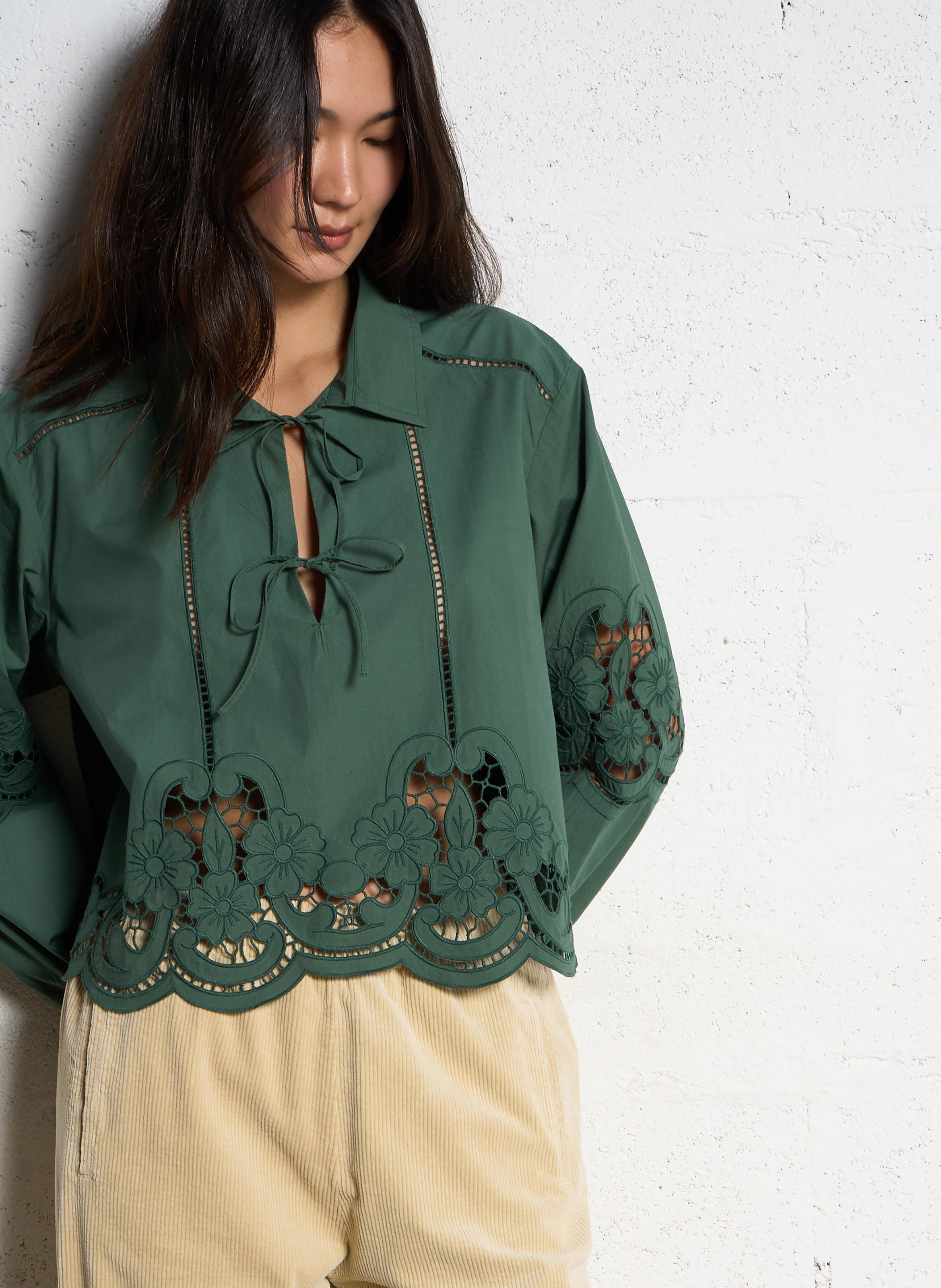 Cotton blouse with classic collar LOUISE MISHA Green