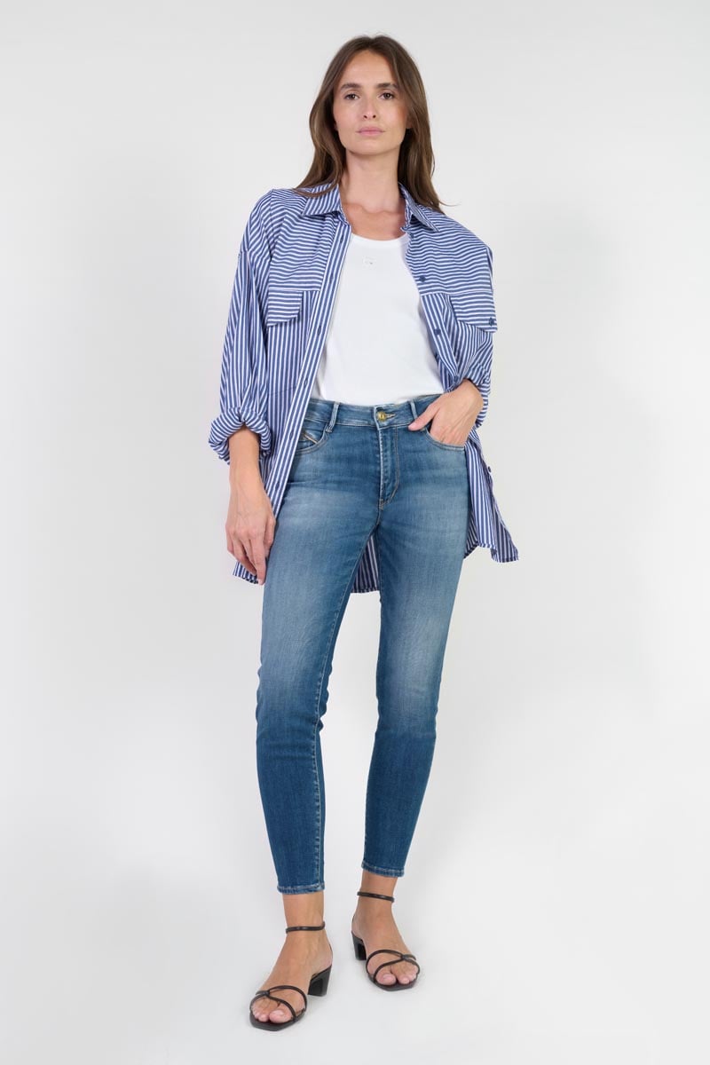 High-waisted push-up slim jeans, 7/8 length LE TEMPS DES CERISES Blue