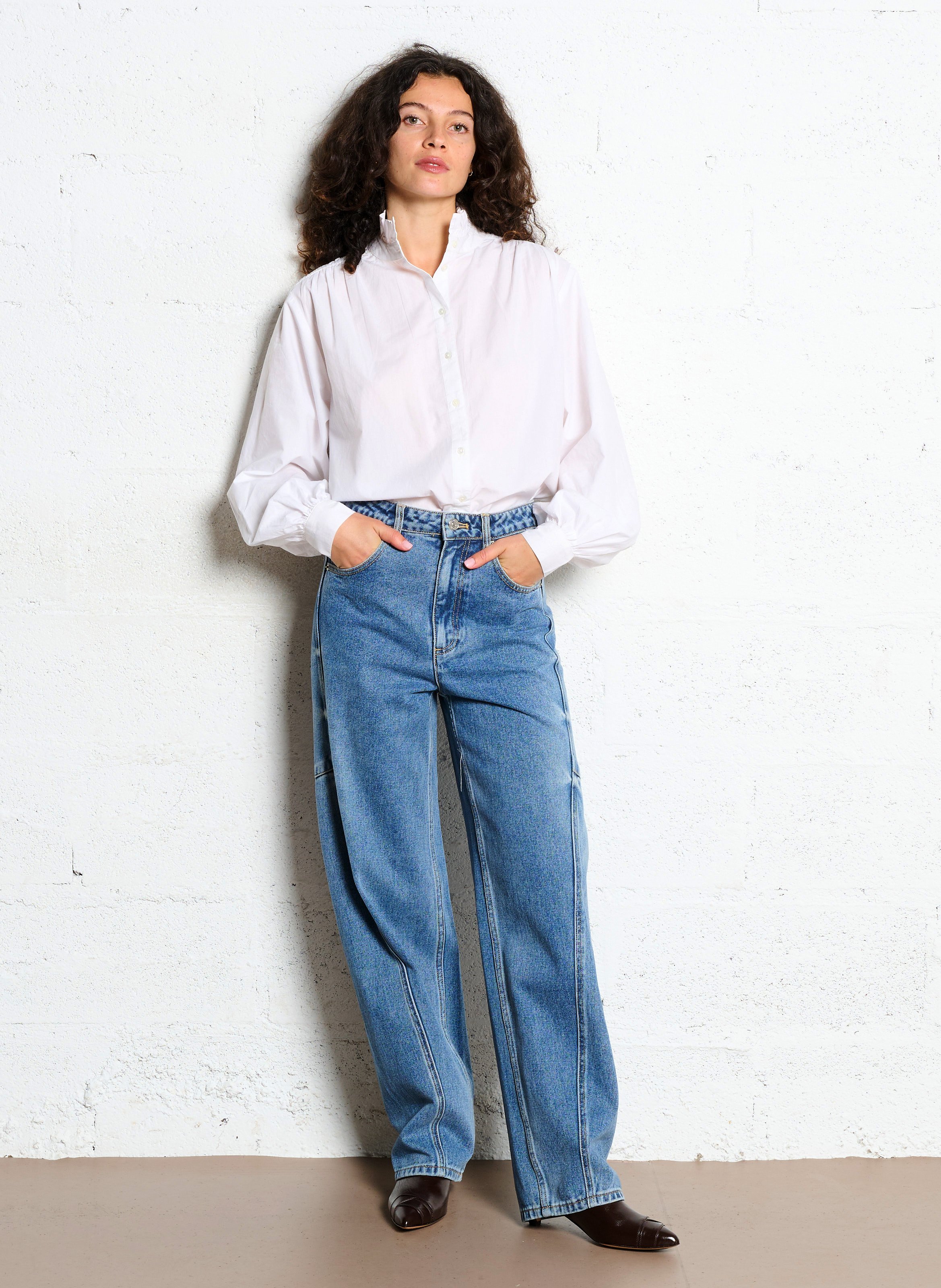 Blouse col montant unie en coton  MAISON 123 Blanc