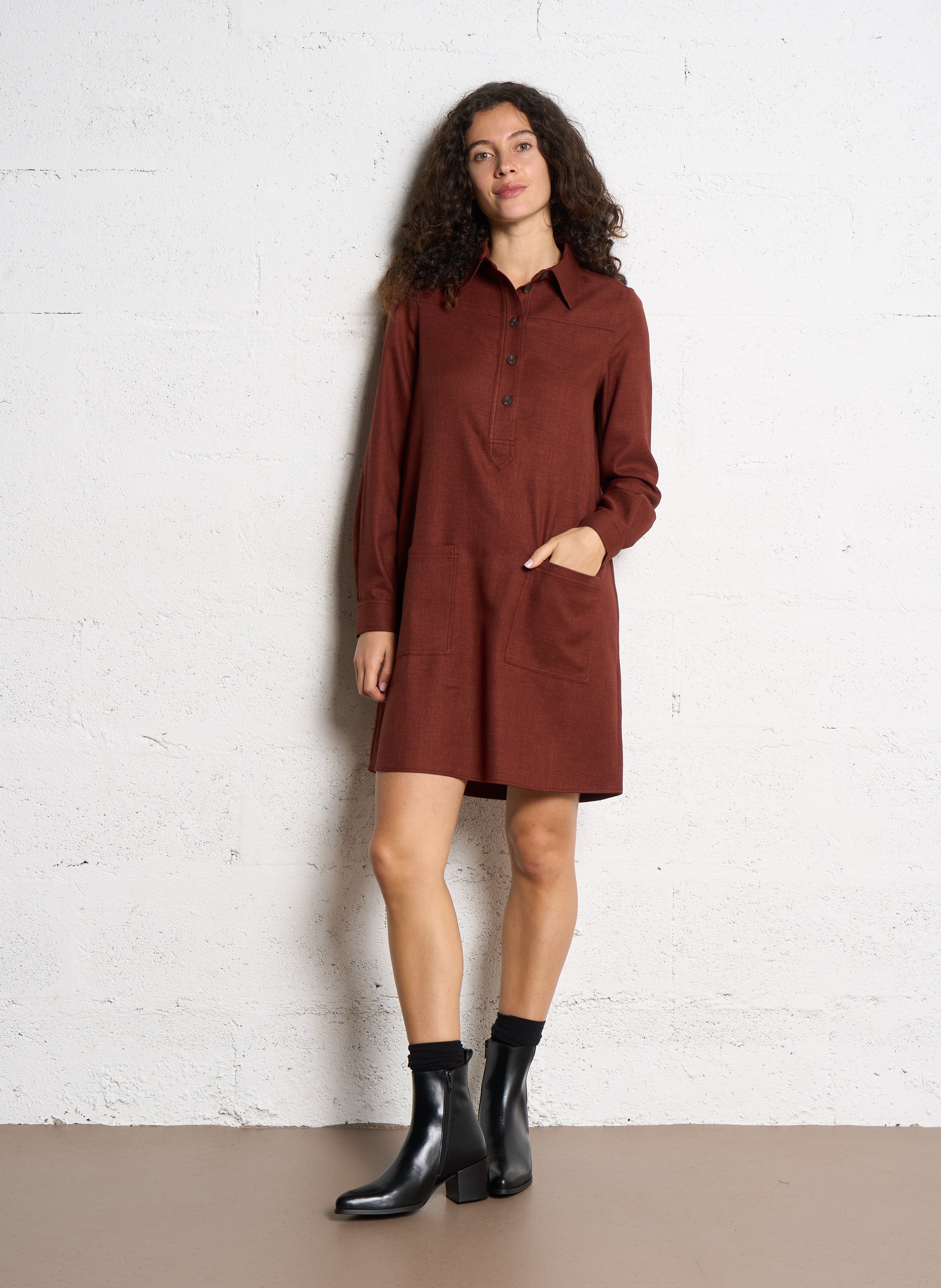 Robe droite unie à col polo boutonné  MAISON 123 Rouge