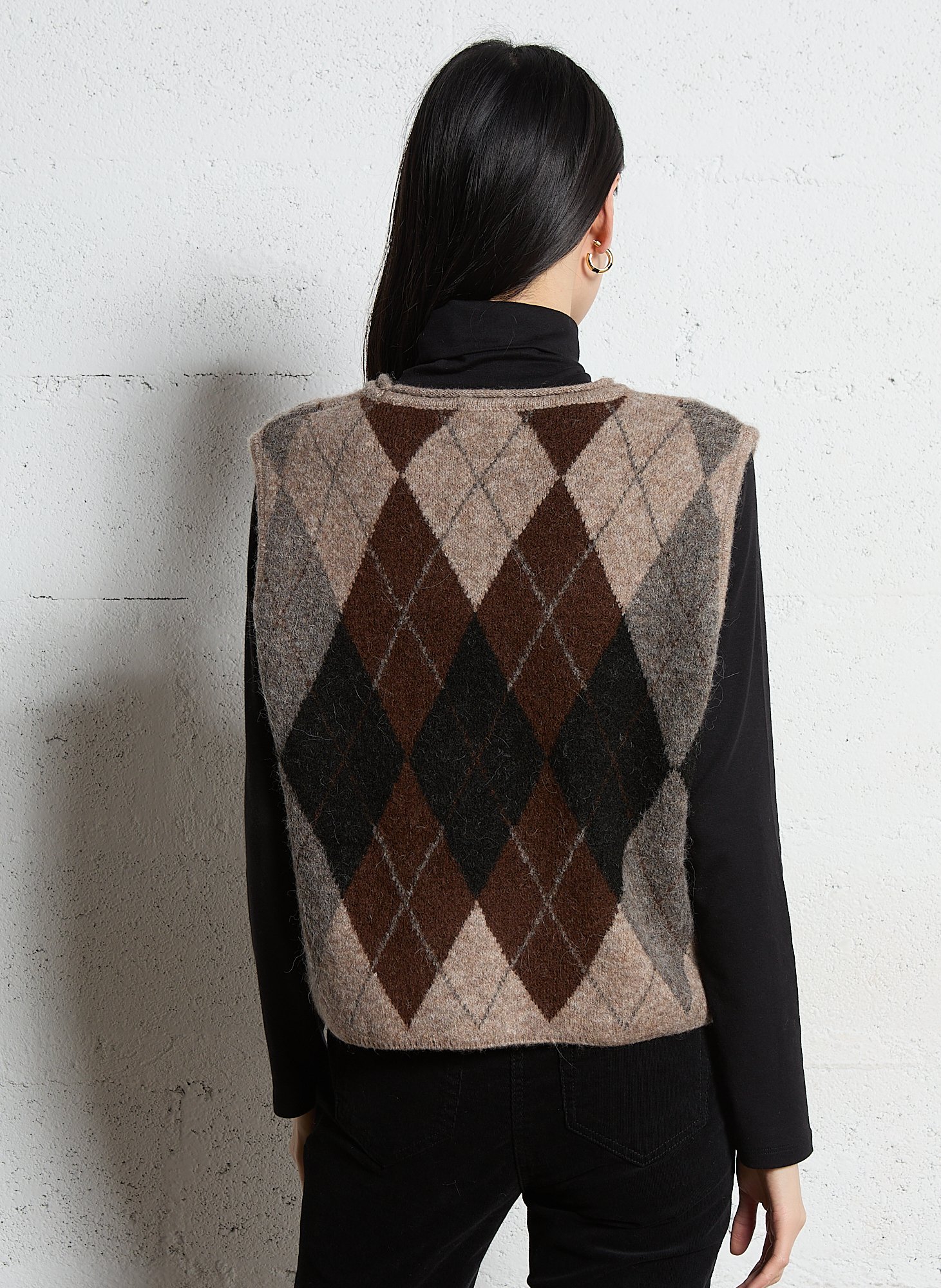 Pull sans manches col rond en jacquard  MAISON 123 Marron