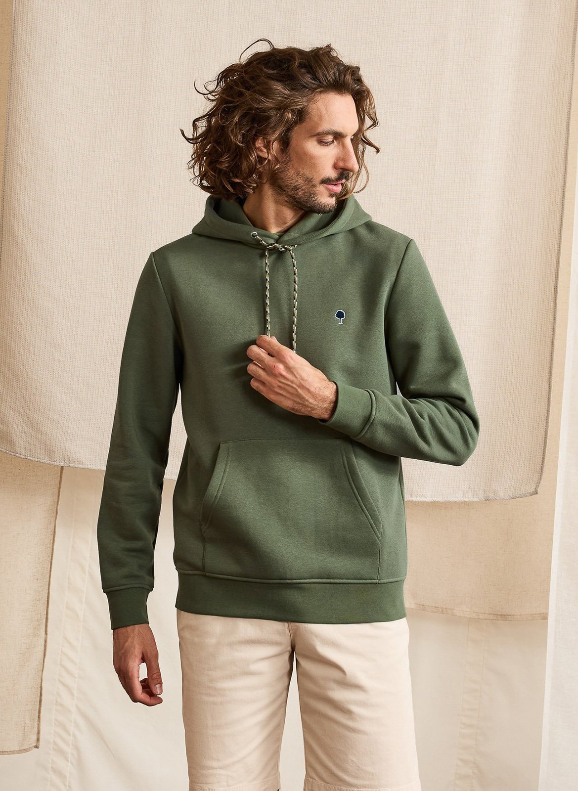 Besticktes Kapuzensweatshirt aus Baumwoll-Mix, Regular Fit FAGUO Khaki