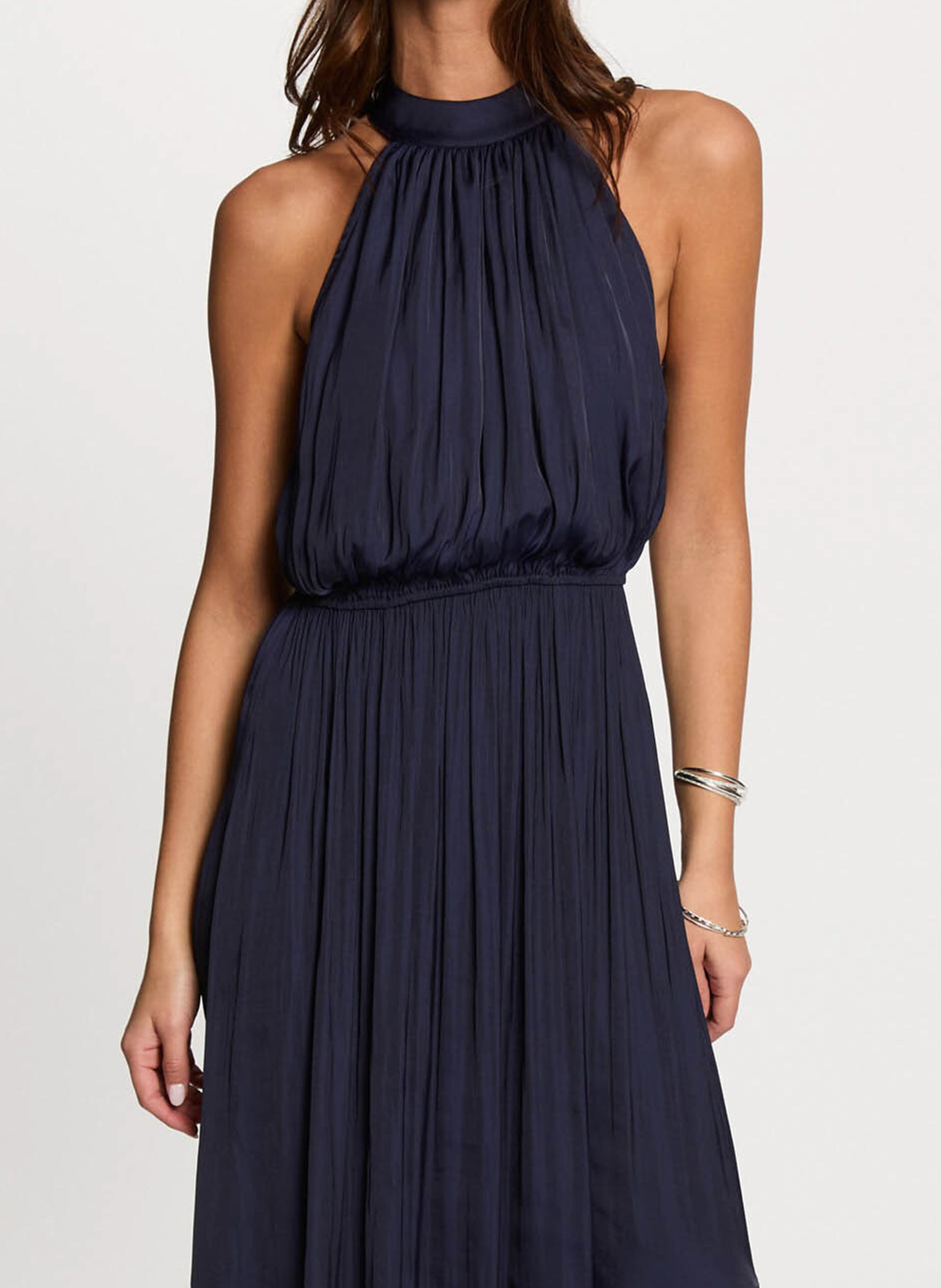 Robe longue évasée col ras du cou MORGAN Bleu