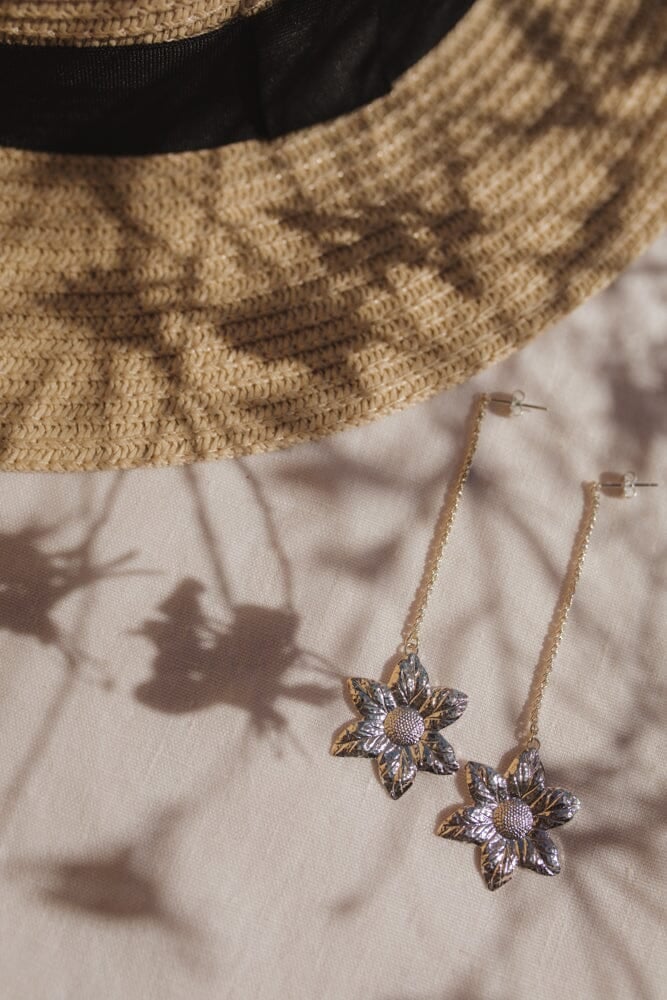 Dangling earrings with gold-plated fine gold flower MONSIEUR SIMONE Silver