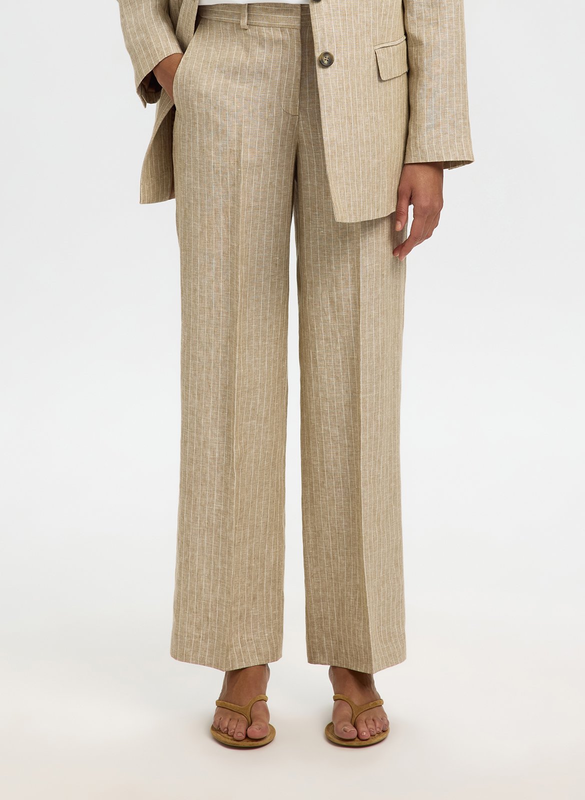 Pantalon droit en lin rayé SELECTED Gris