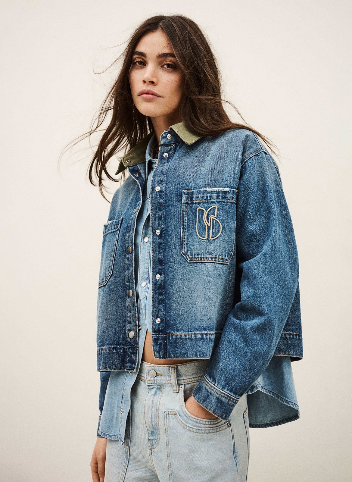 Veste col classique en denim de coton BA&SH Bleu