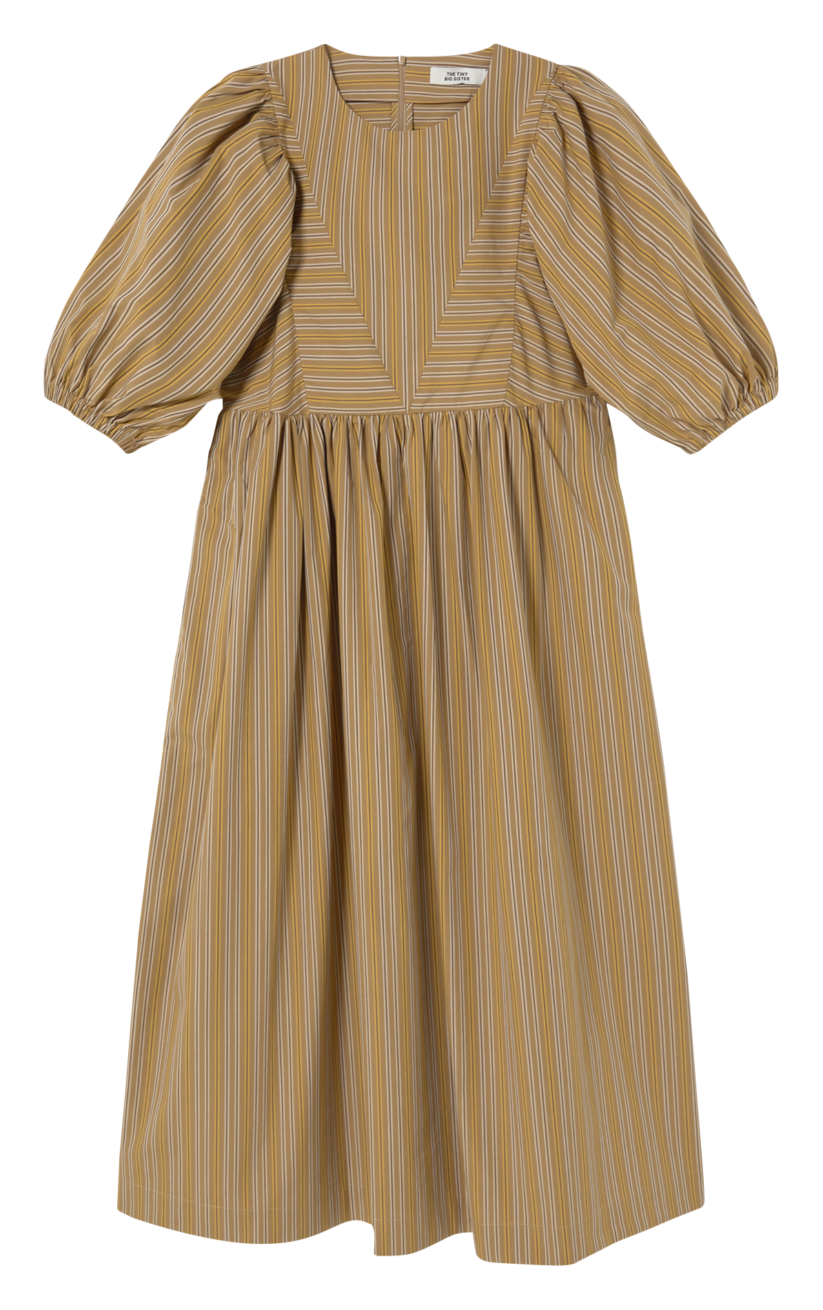 Long striped cotton dress with round neck THE TINY BIG SISTER Brown
