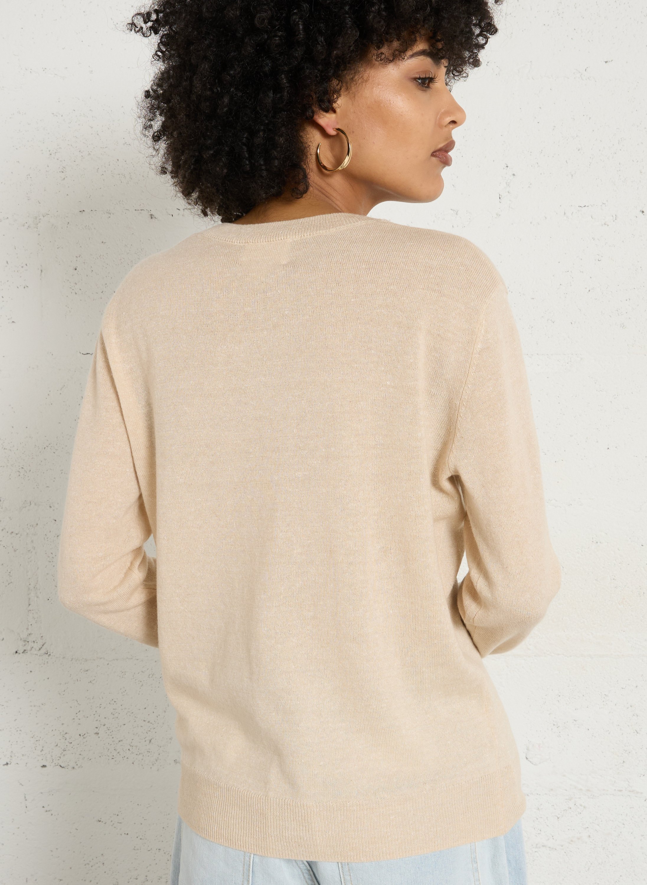 Pull droit uni en cachemire et lin MAISON 123 Beige
