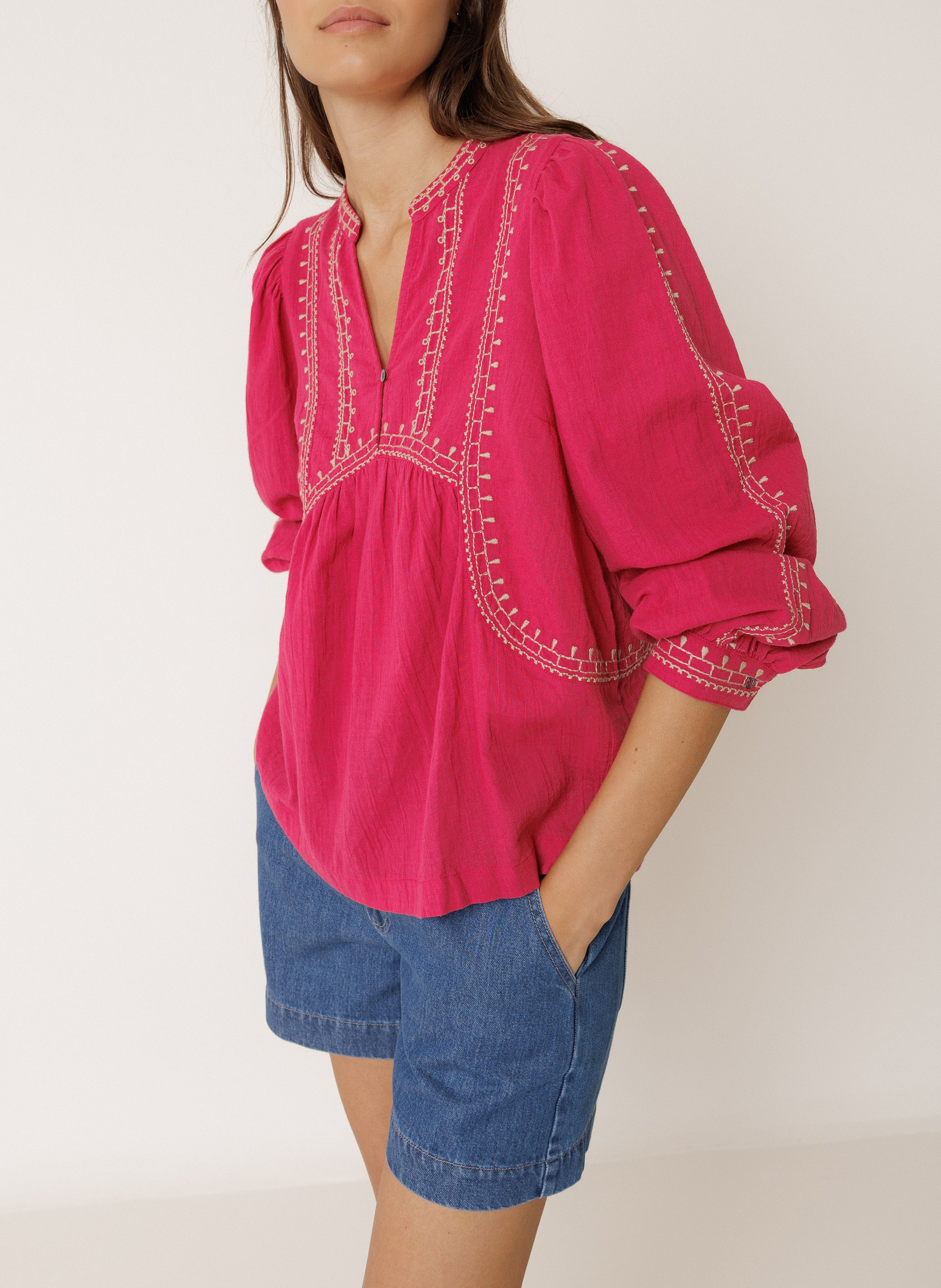 Blouse col rond en coton bio INDI & COLD Rose
