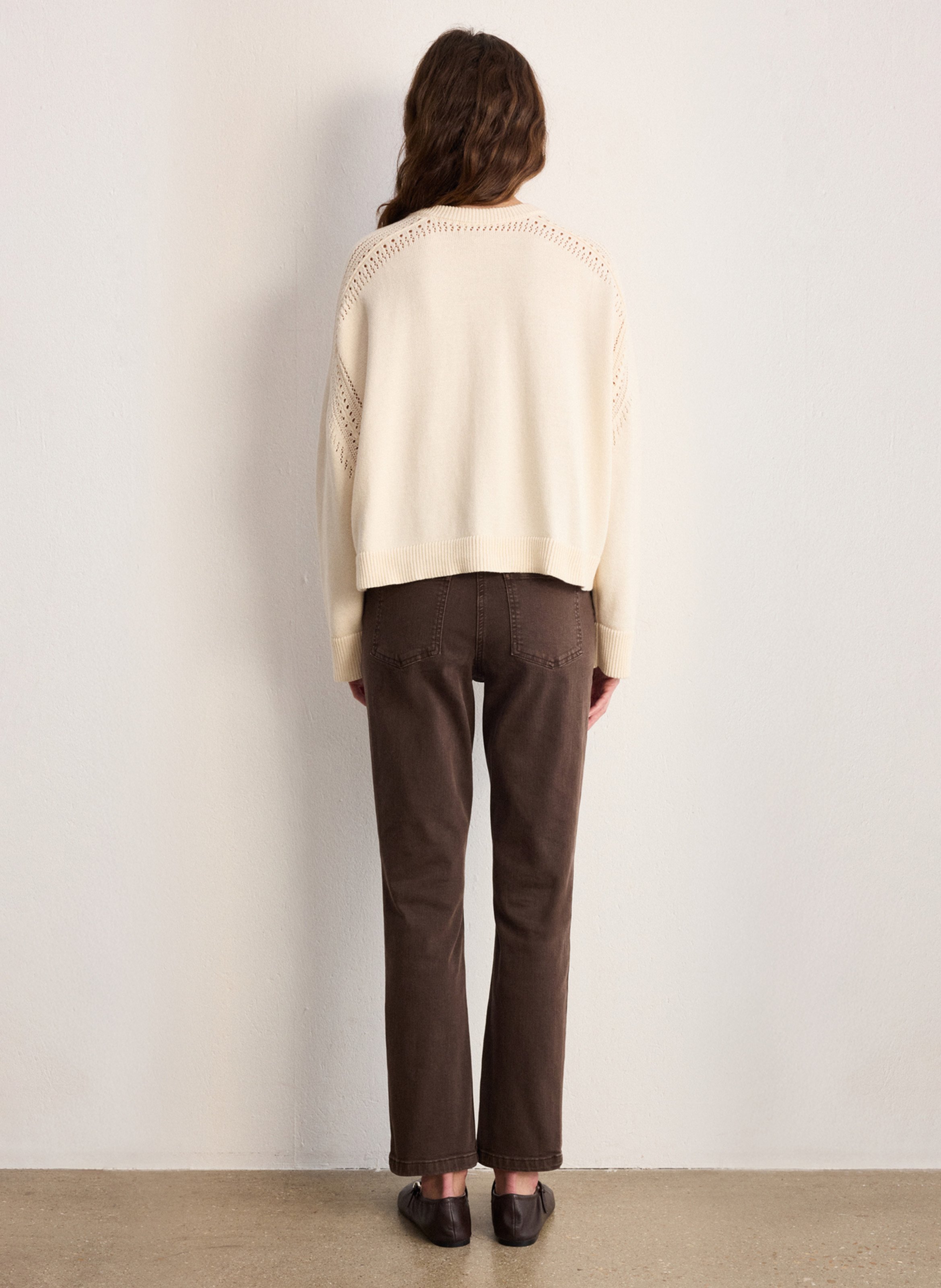 Straight round-neck cotton cardigan PABLO Beige