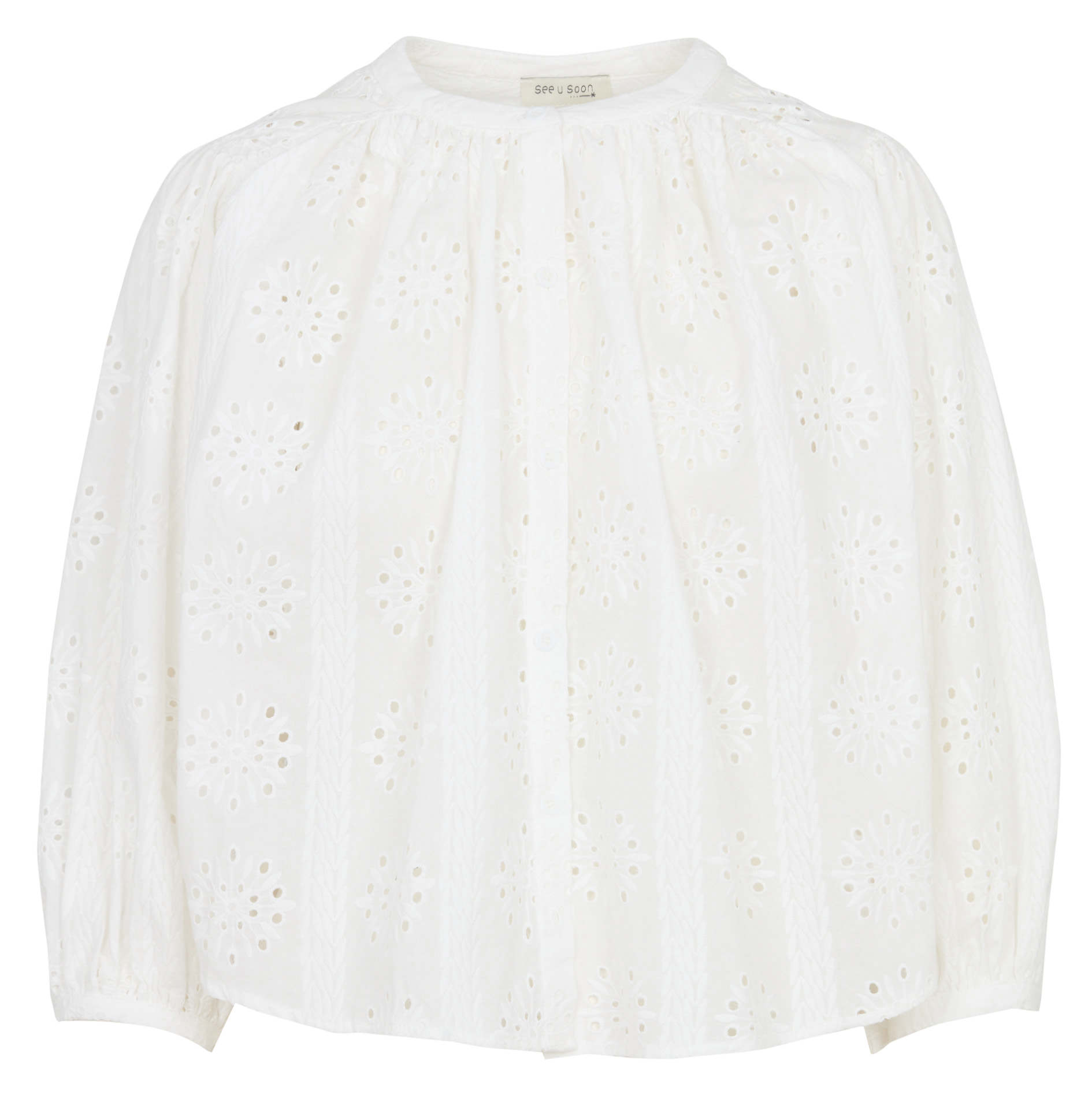 Weite Baumwollbluse mit Mao-Kragen SEE U SOON Weiss
