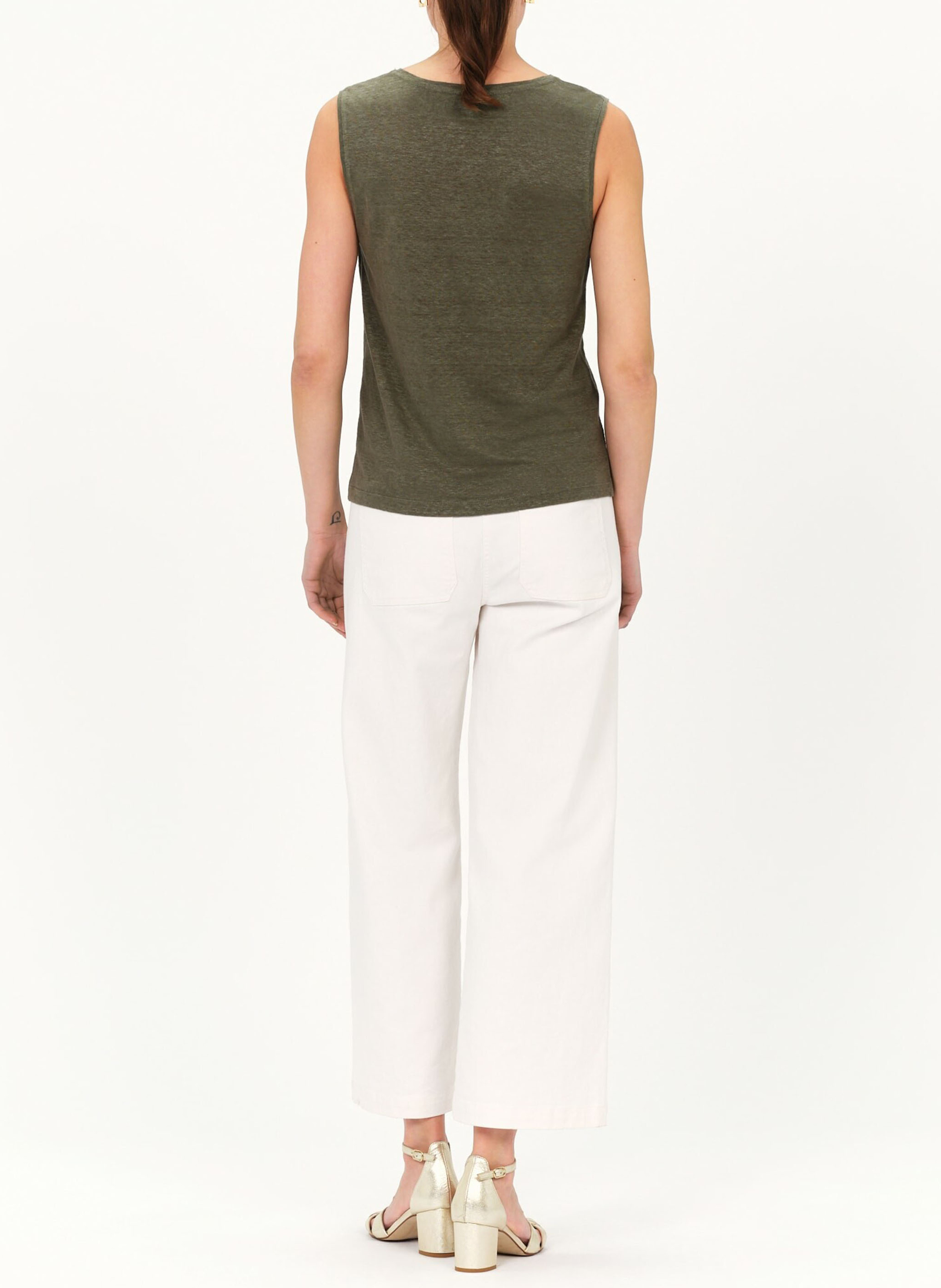 Tee-shirt col v en lin CAROLL Vert