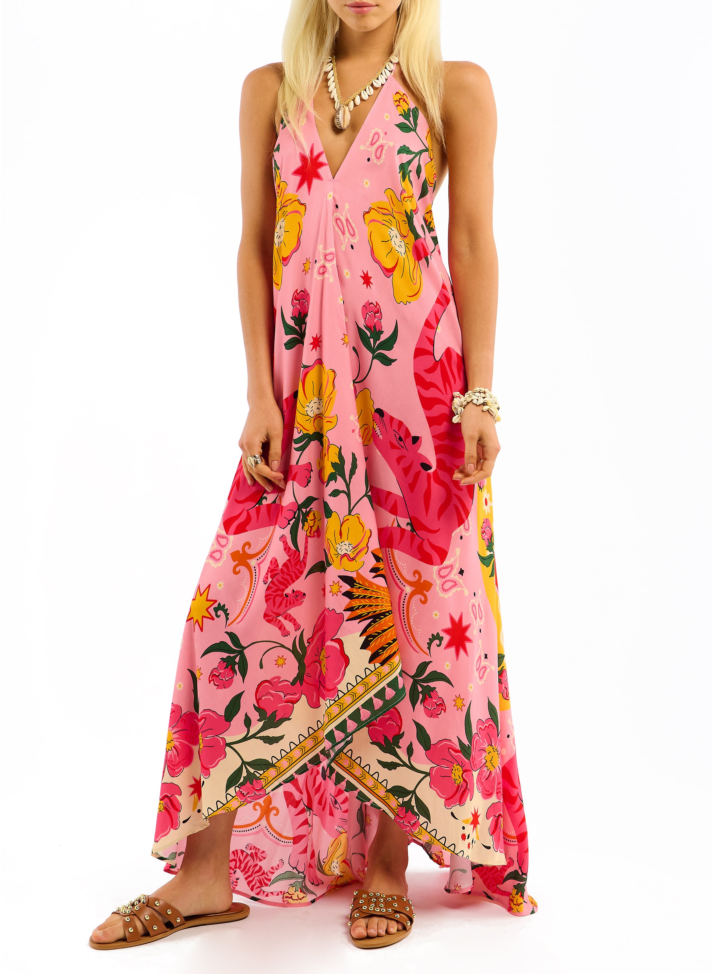 Long loose-fit printed dress WILD Pink