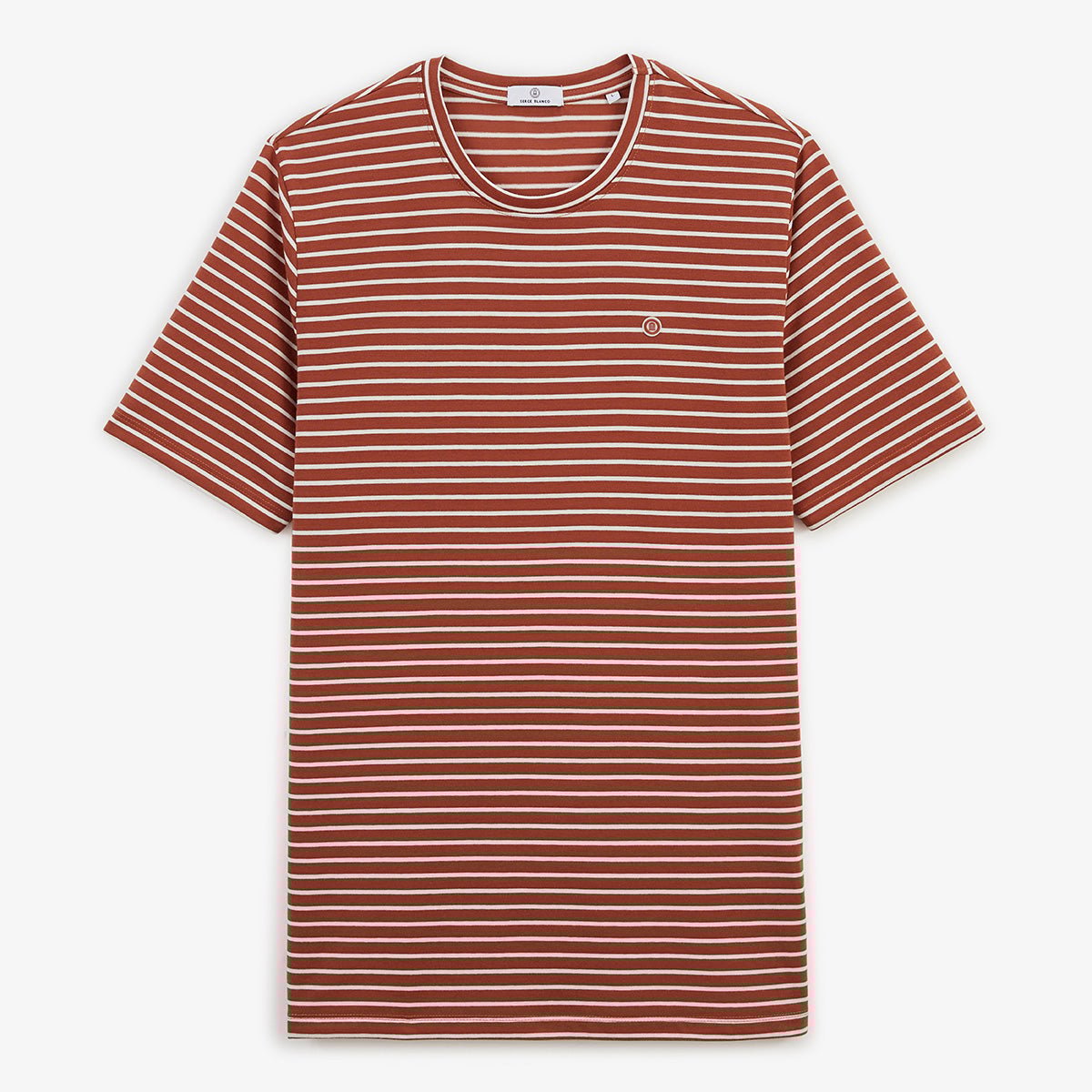 Round neck striped linen and viscose T-shirt SERGE BLANCO White