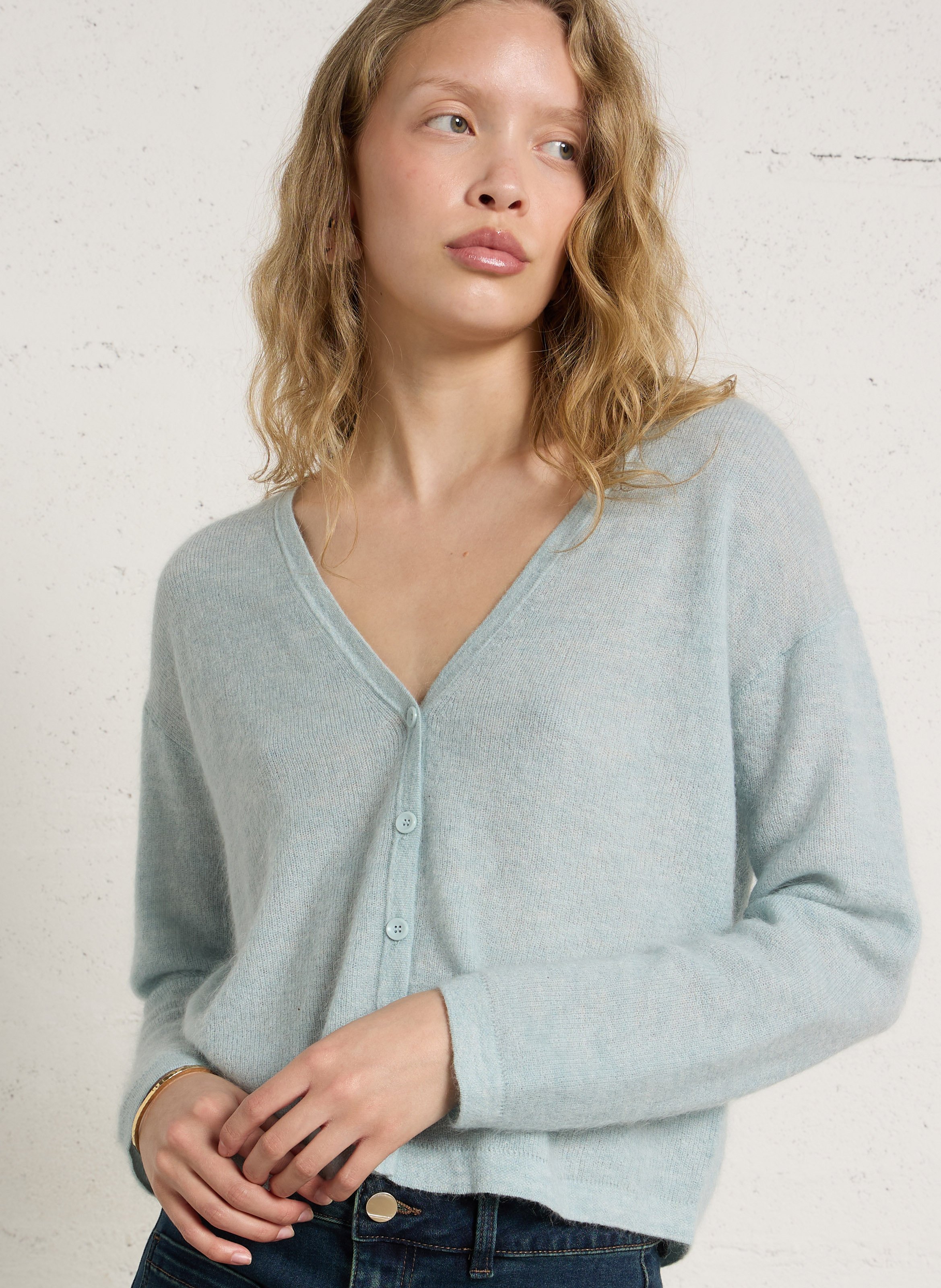 Gilet droit col V en maille MAISON 123 Bleu