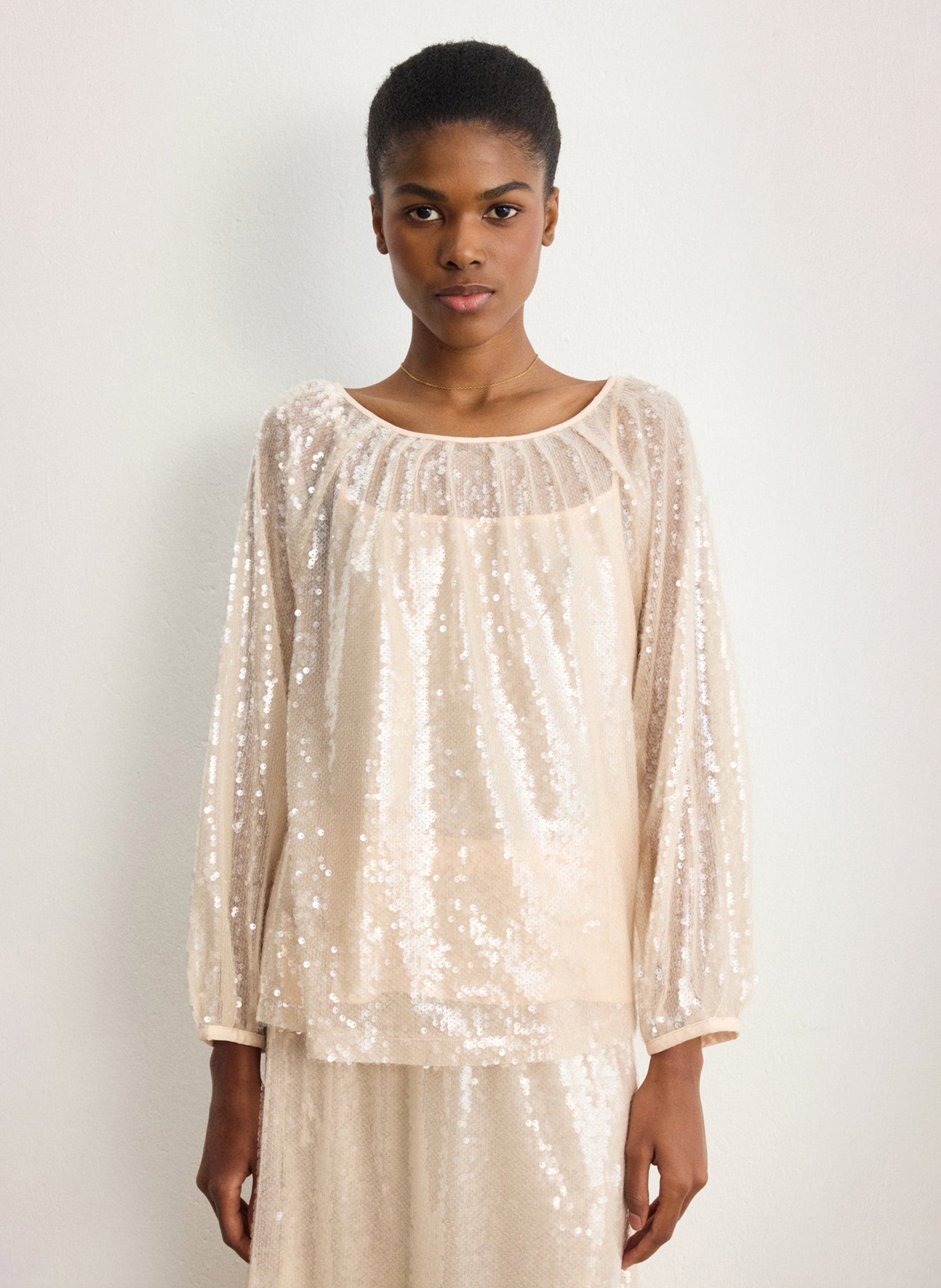 Rechte top met ronde hals en lovertjes PABLO Rood