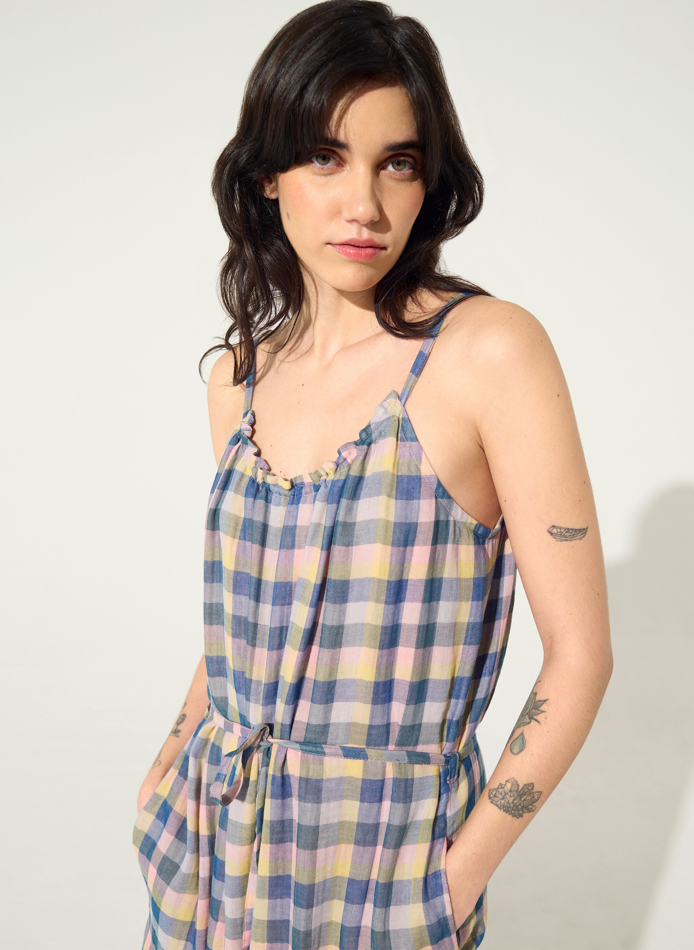 Langes Baumwollkleid mit Rundhalsausschnitt COTELAC ACOTE Blau