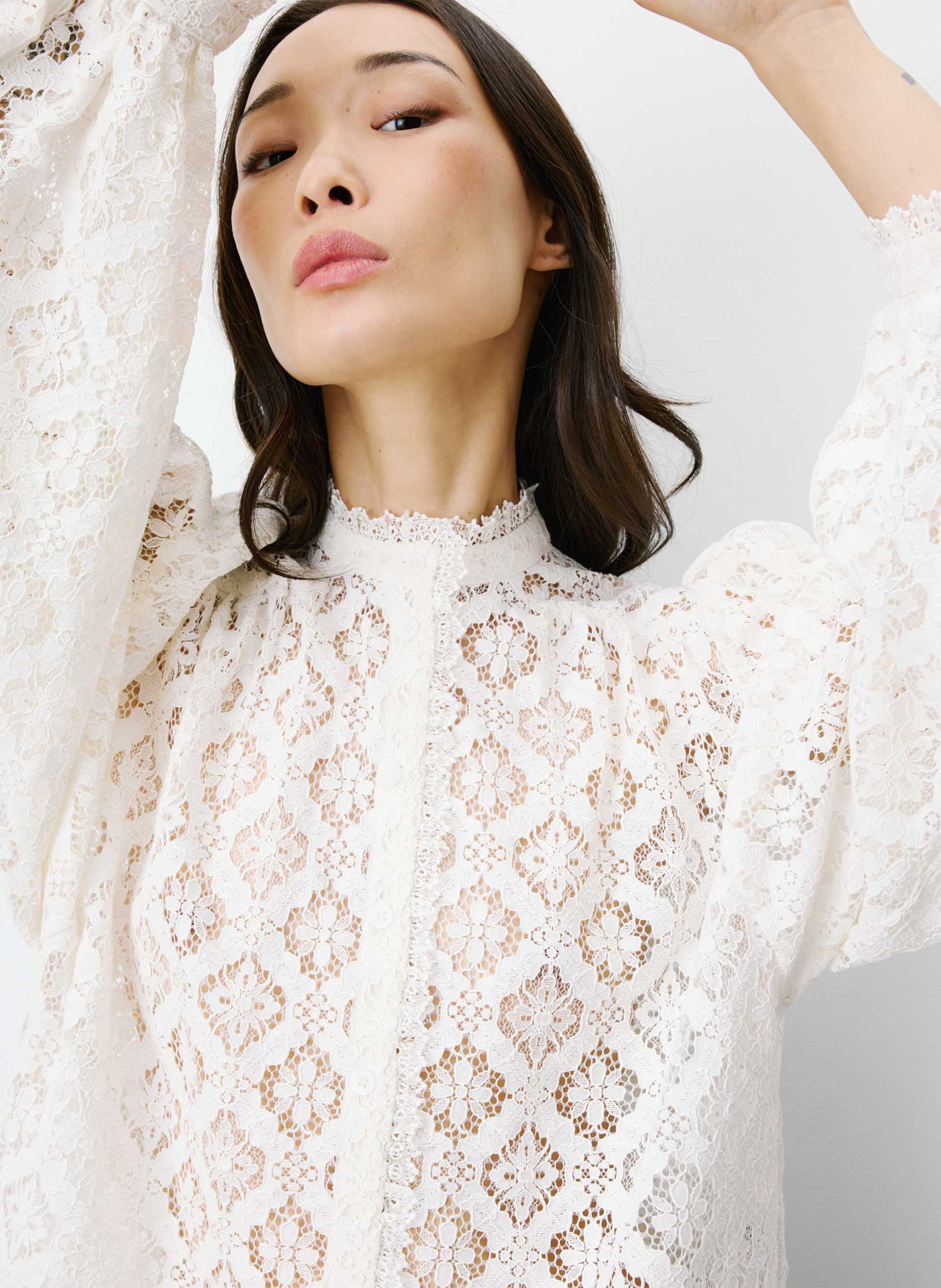 Chemise droite à dentelle GRACE ET MILA Blanc