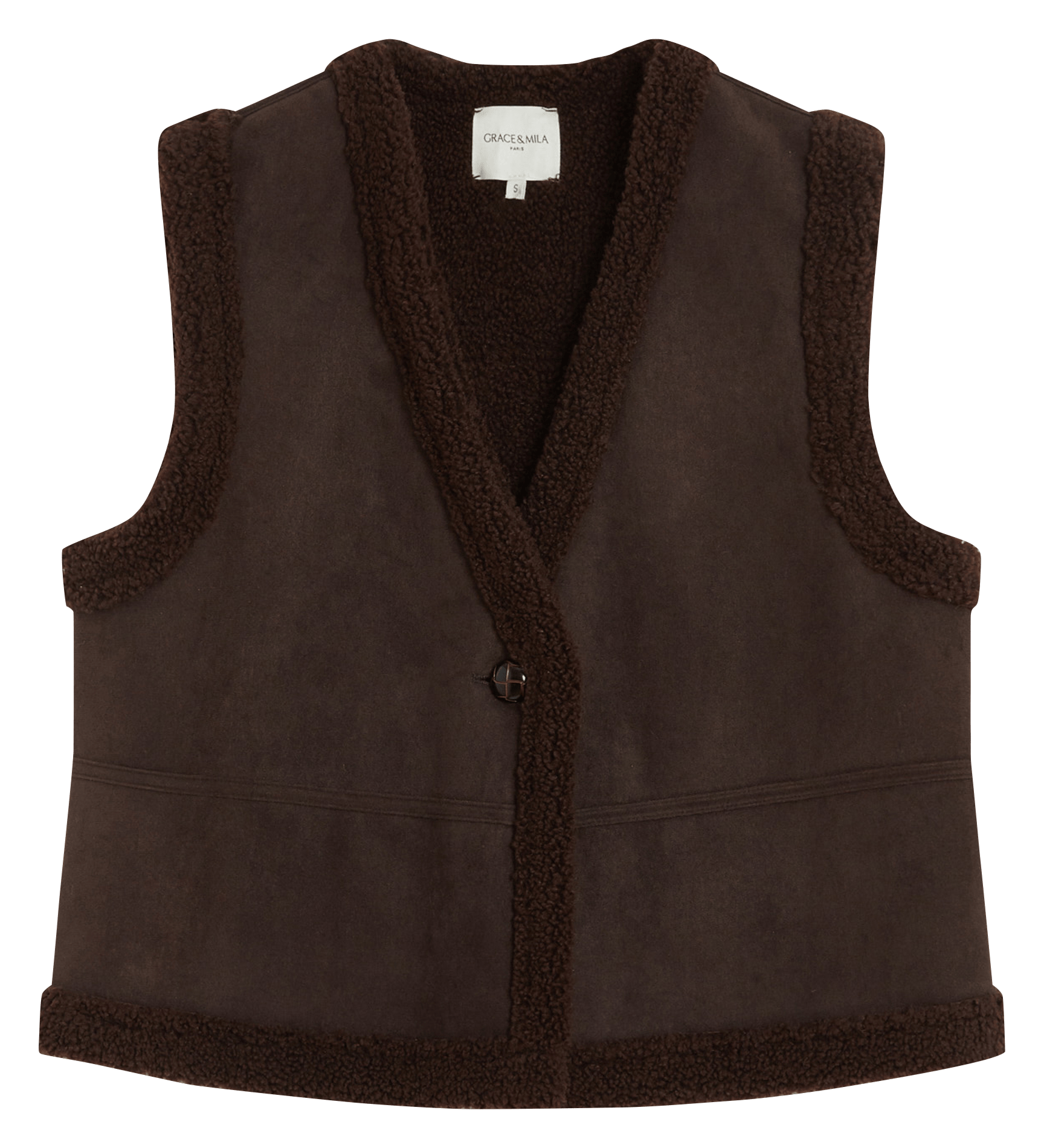 Short straight V-neck jacket GRACE ET MILA Brown