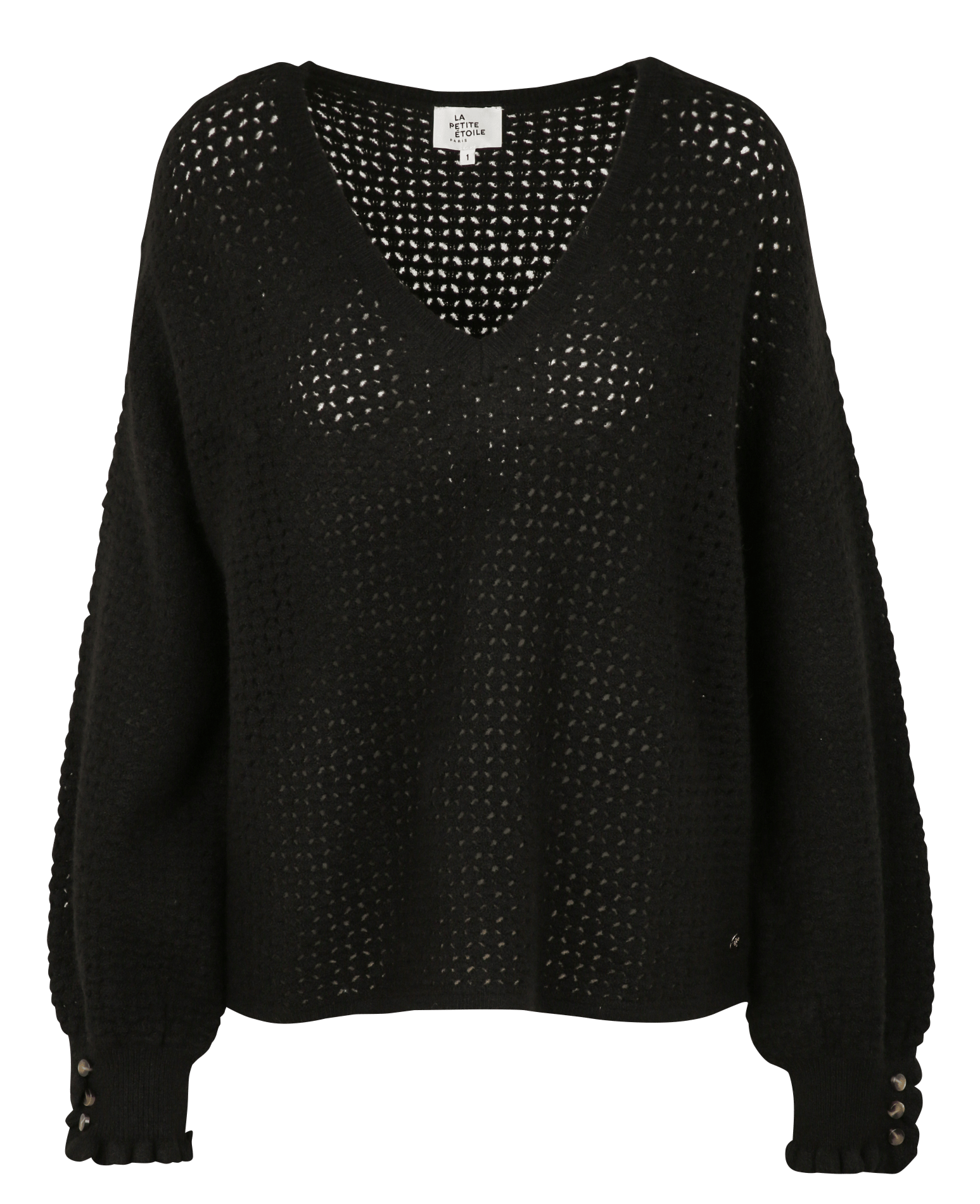 Pull oversize ajouré col V LA PETITE ETOILE Noir