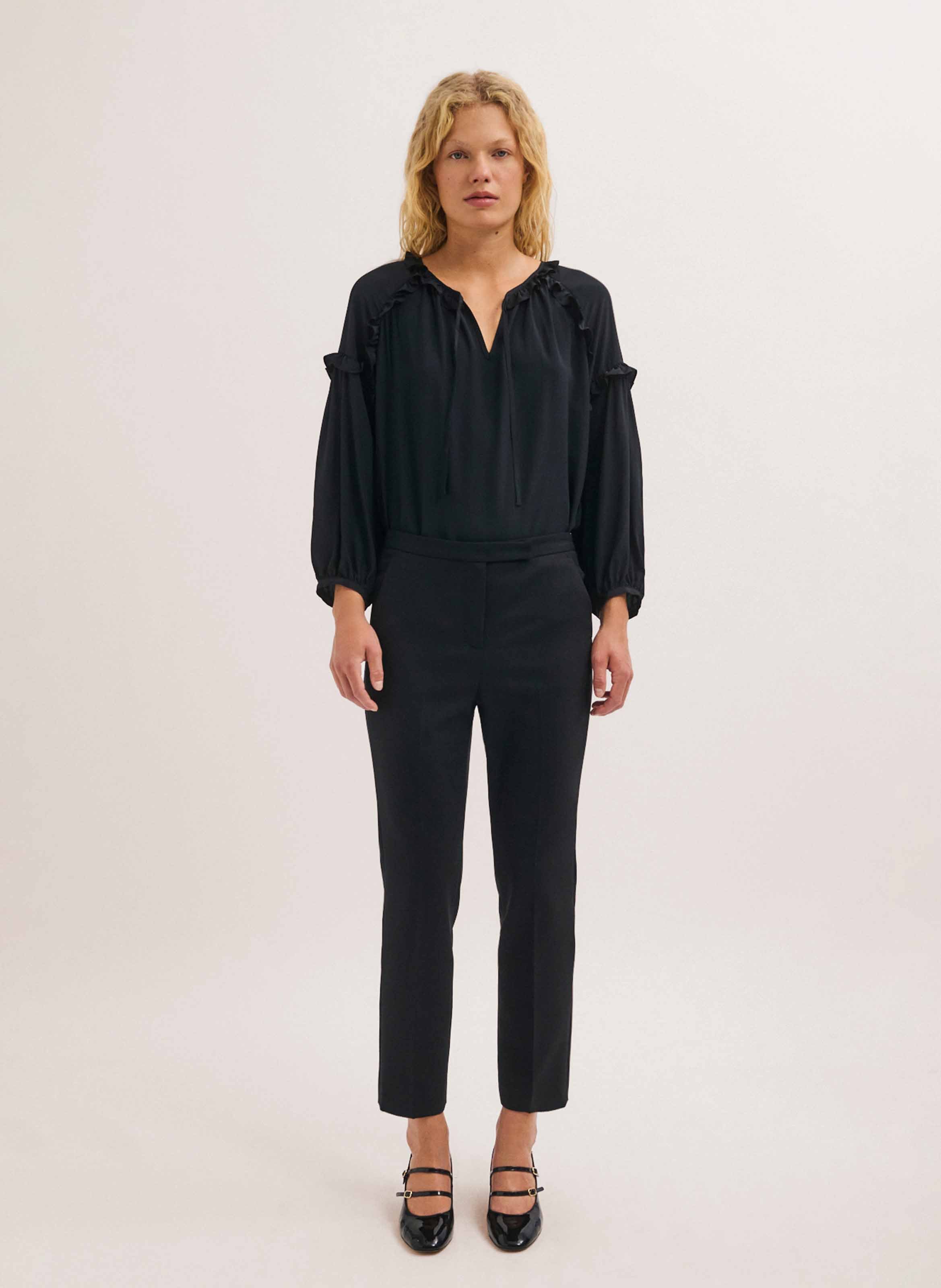 Pantalon droit en laine mélangée PABLO Noir