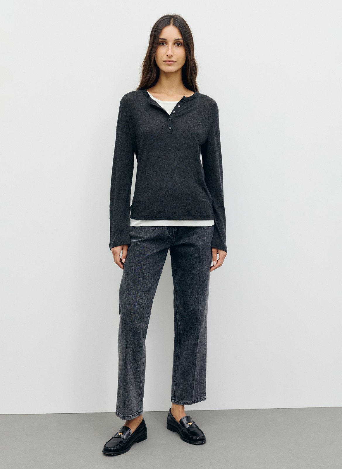 Straight fit round neck layered t-shirt GERARD DAREL Grey
