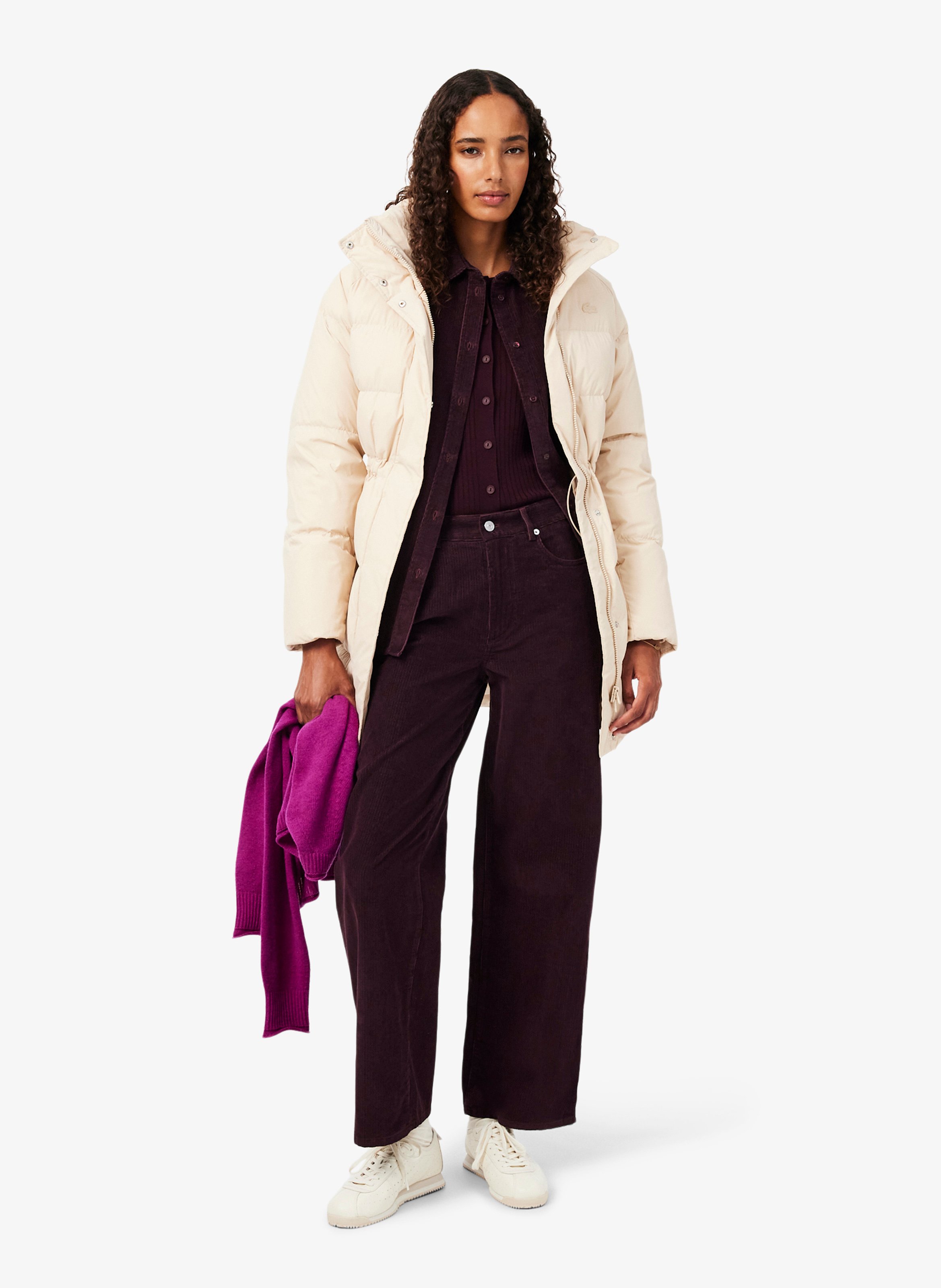 Cardigan moulant côtelé en laine LACOSTE Rouge