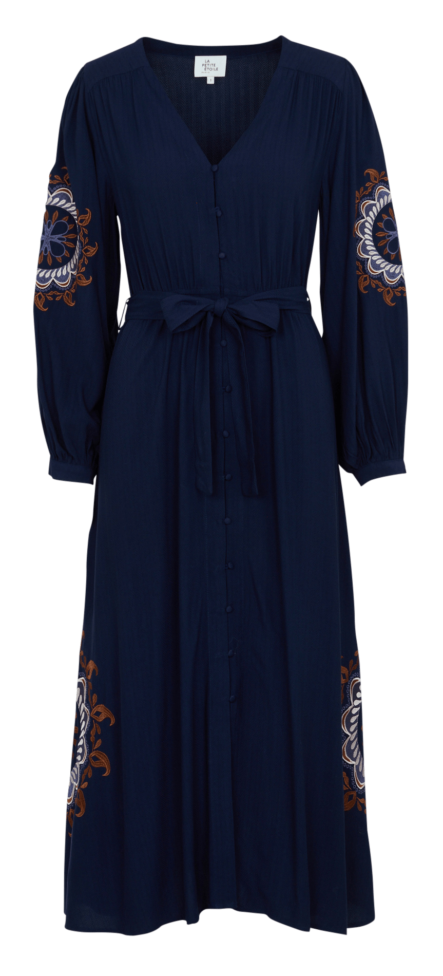 Long belted dress with long sleeves LA PETITE ETOILE Blue