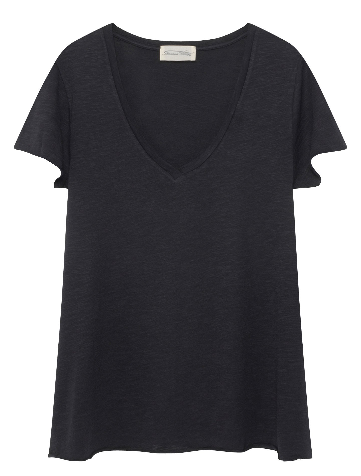 Tee-shirt col V en coton mélangé AMERICAN VINTAGE Noir