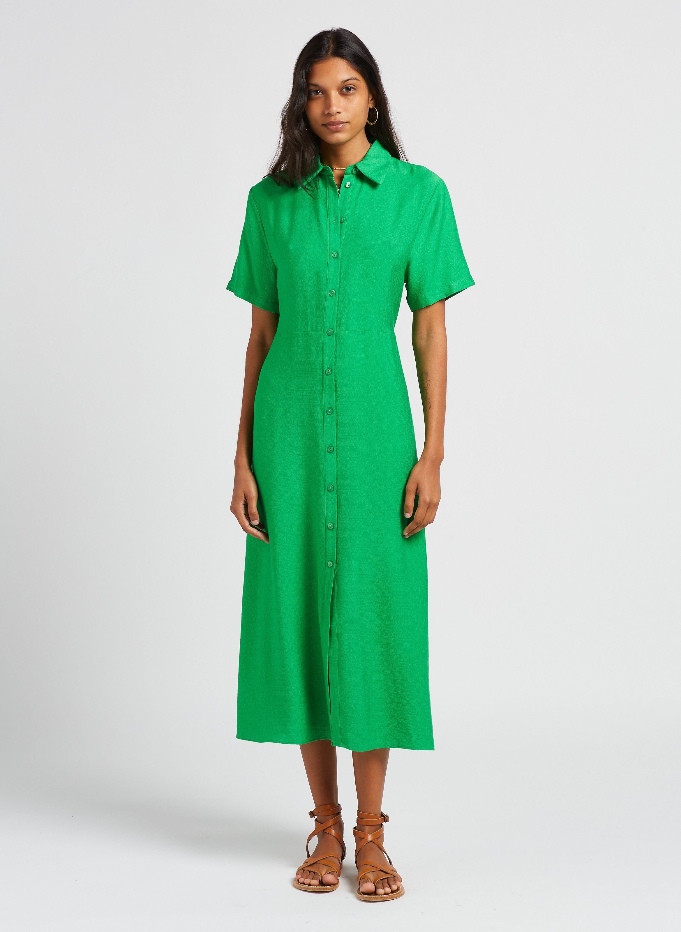 shirt collar buttons midi dress