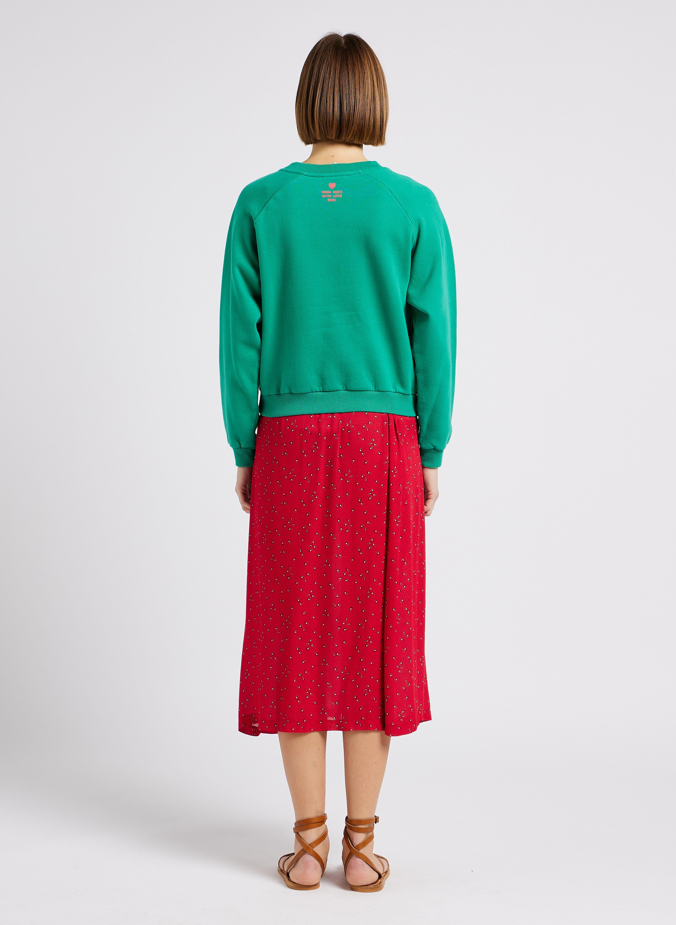 Jupe midi droite fleurie EMILE ET IDA Rouge