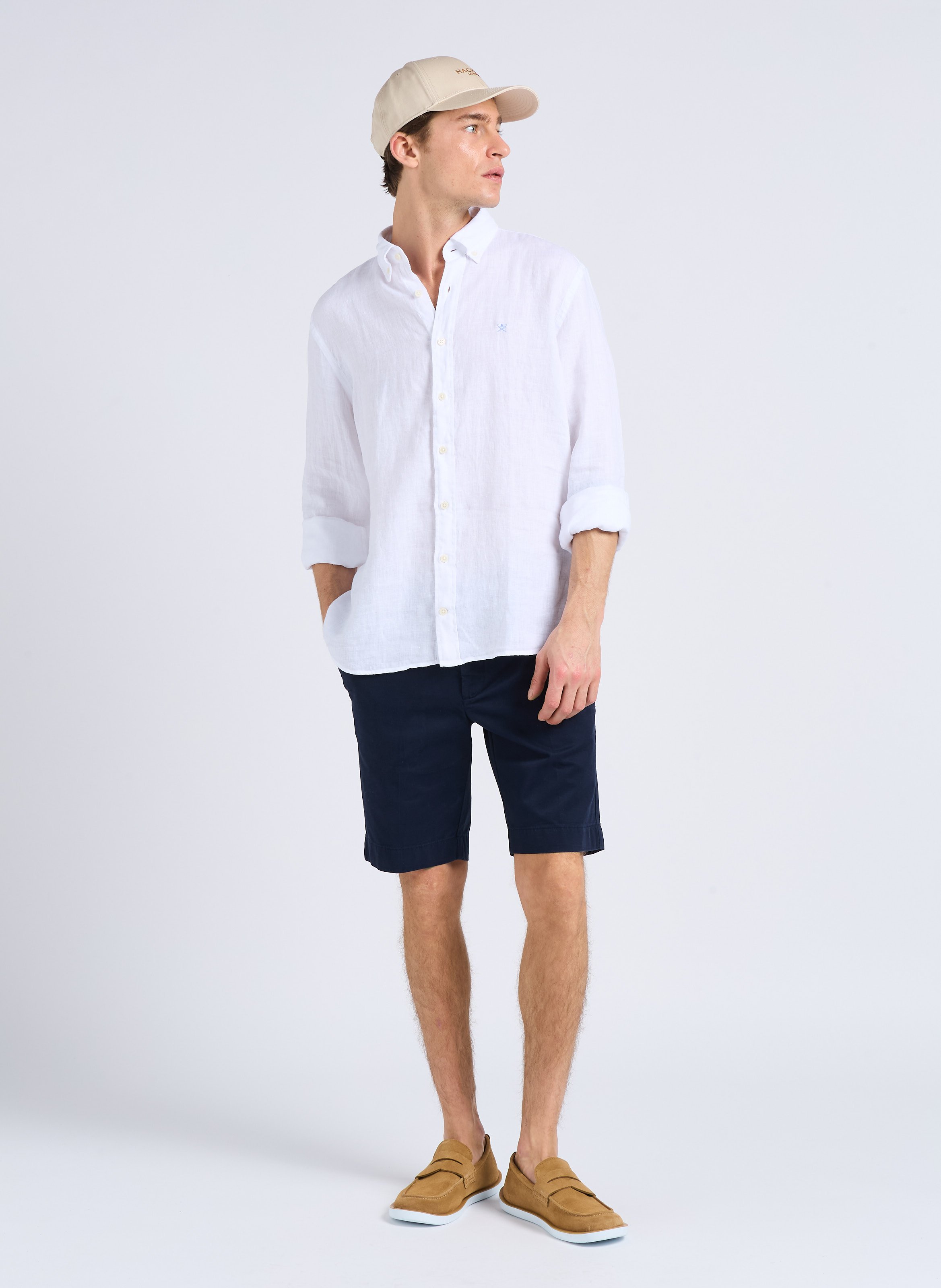 Straight-leg hem-effect cotton shorts HACKETT Blue