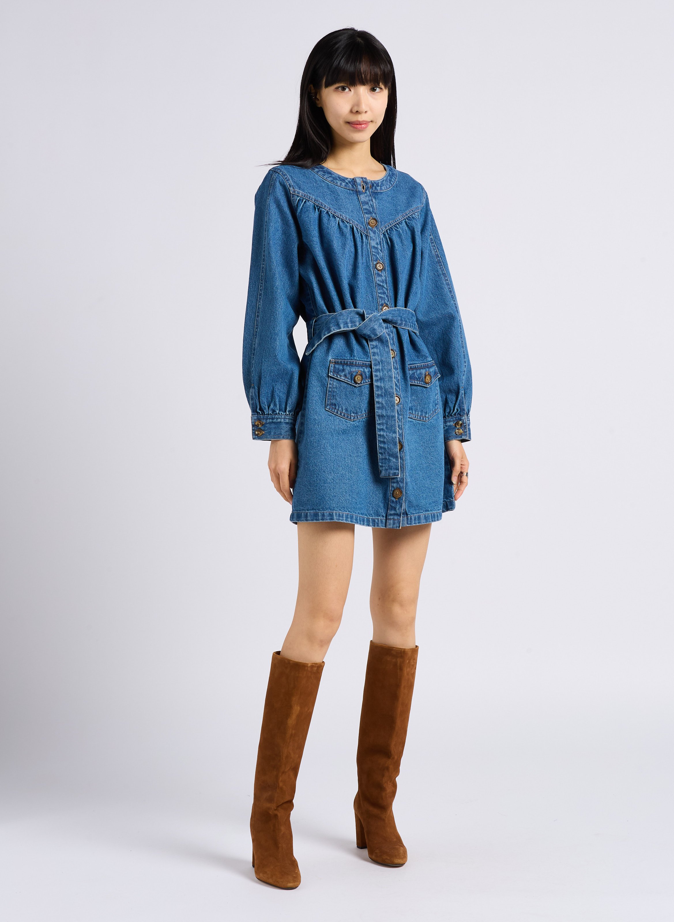 Robe chemise courte en denim  EMILE ET IDA Bleu