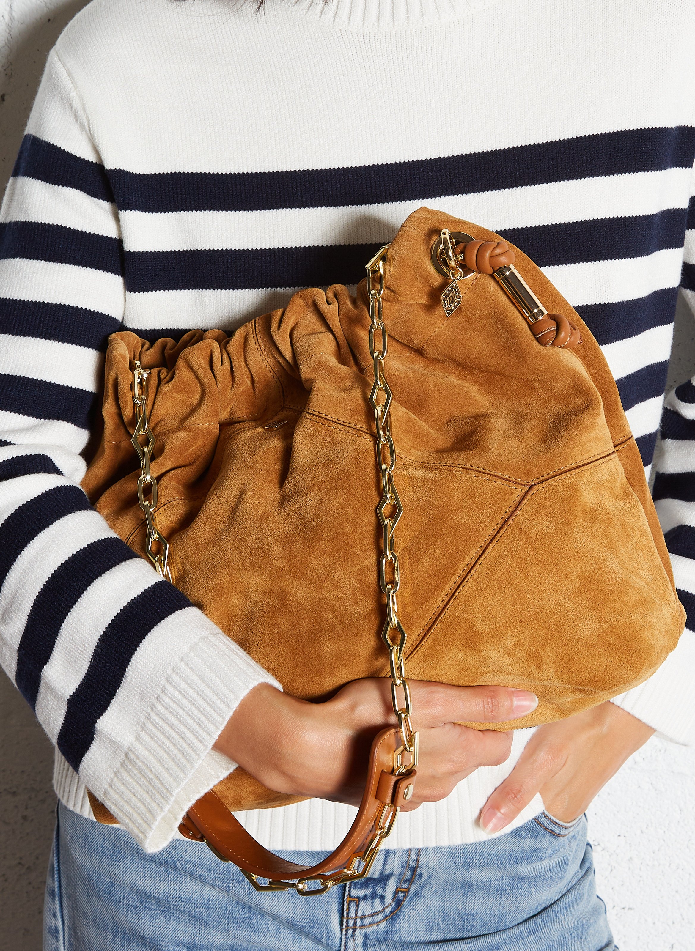 Sac bandoulière tote en cuir velours BA&SH Marron