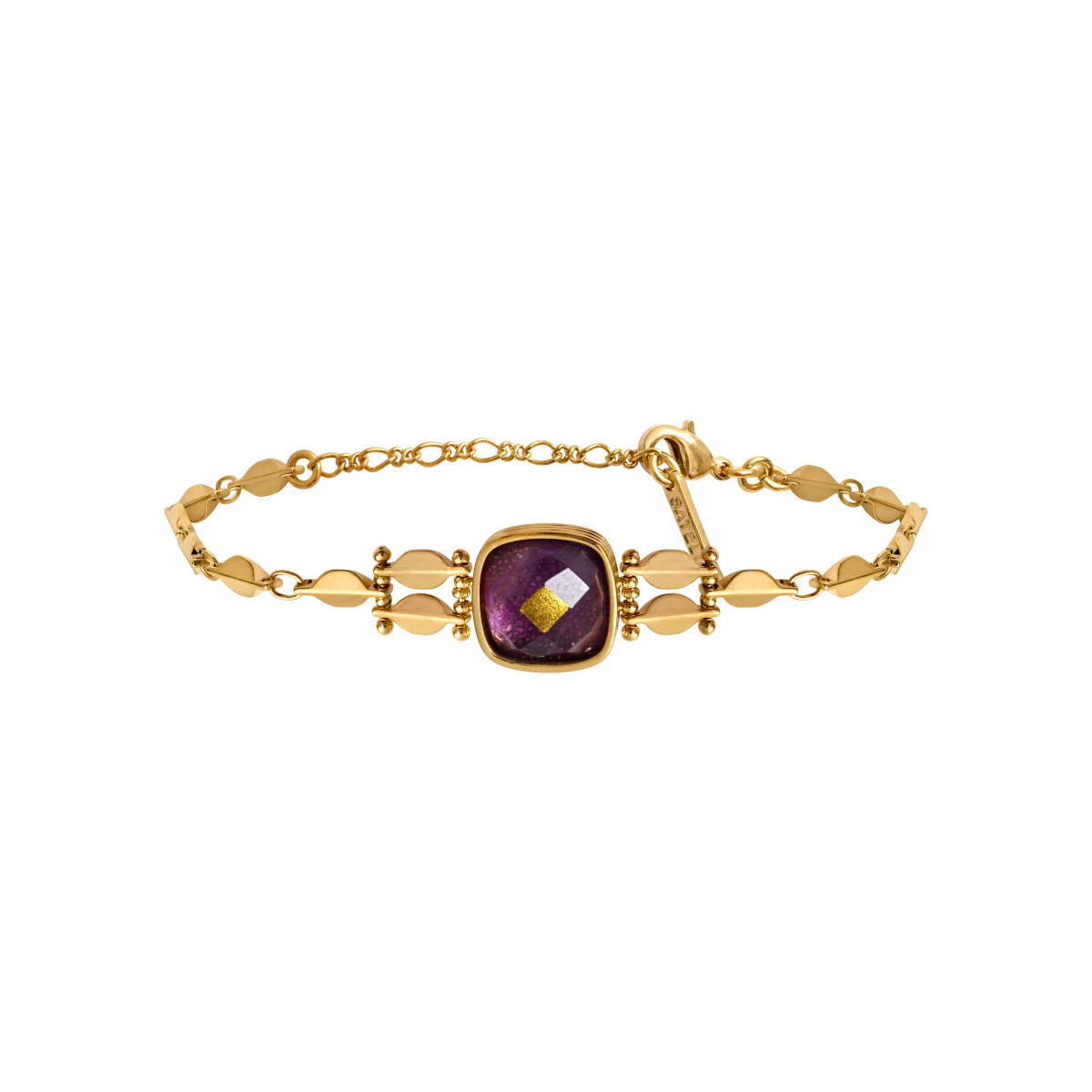 Adjustable fine bracelet with amethyst cabochon SATELLITE PARIS Purple
