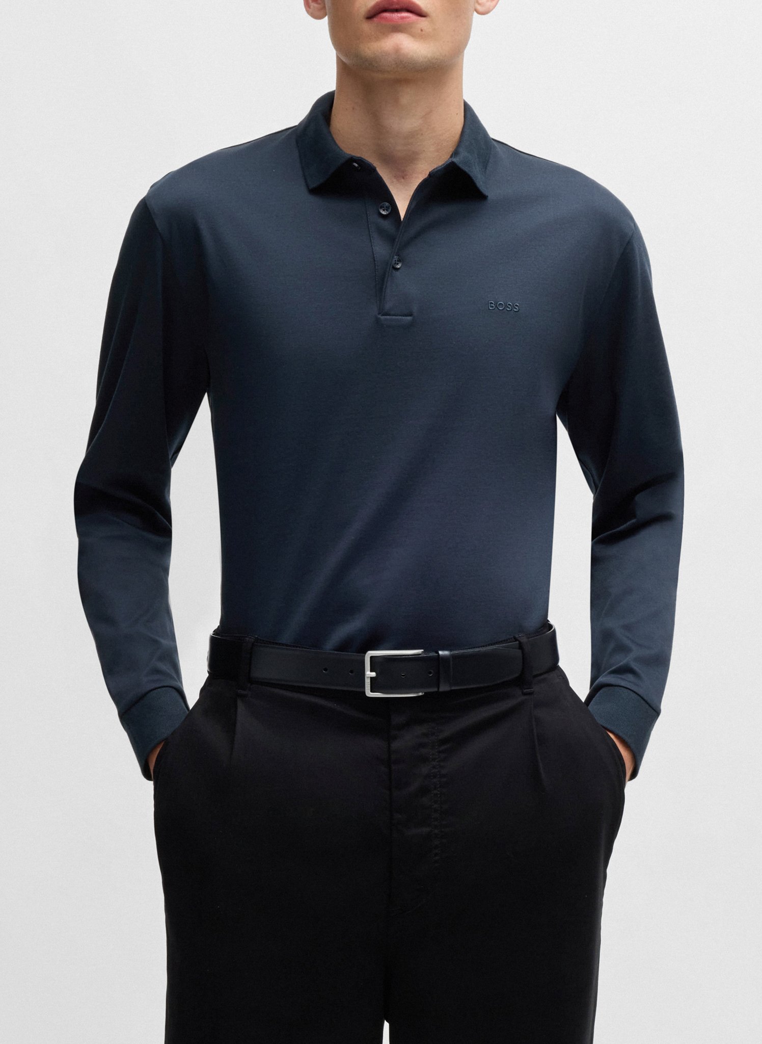 Cotton polo shirt with classic collar BOSS Blue