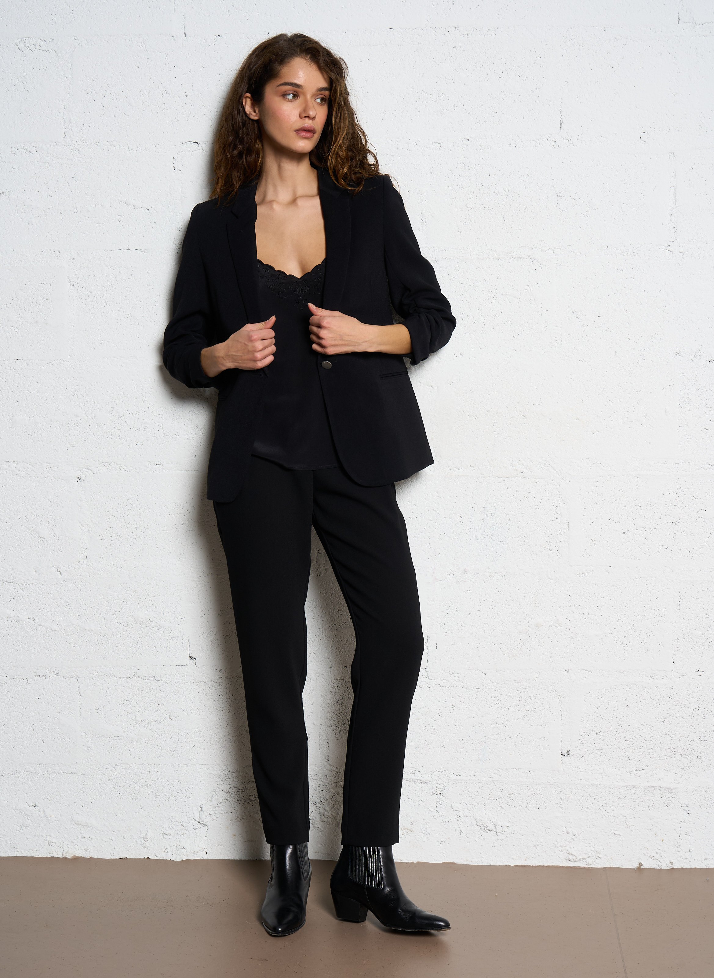 Veste col tailleur en crêpe  IKKS Noir