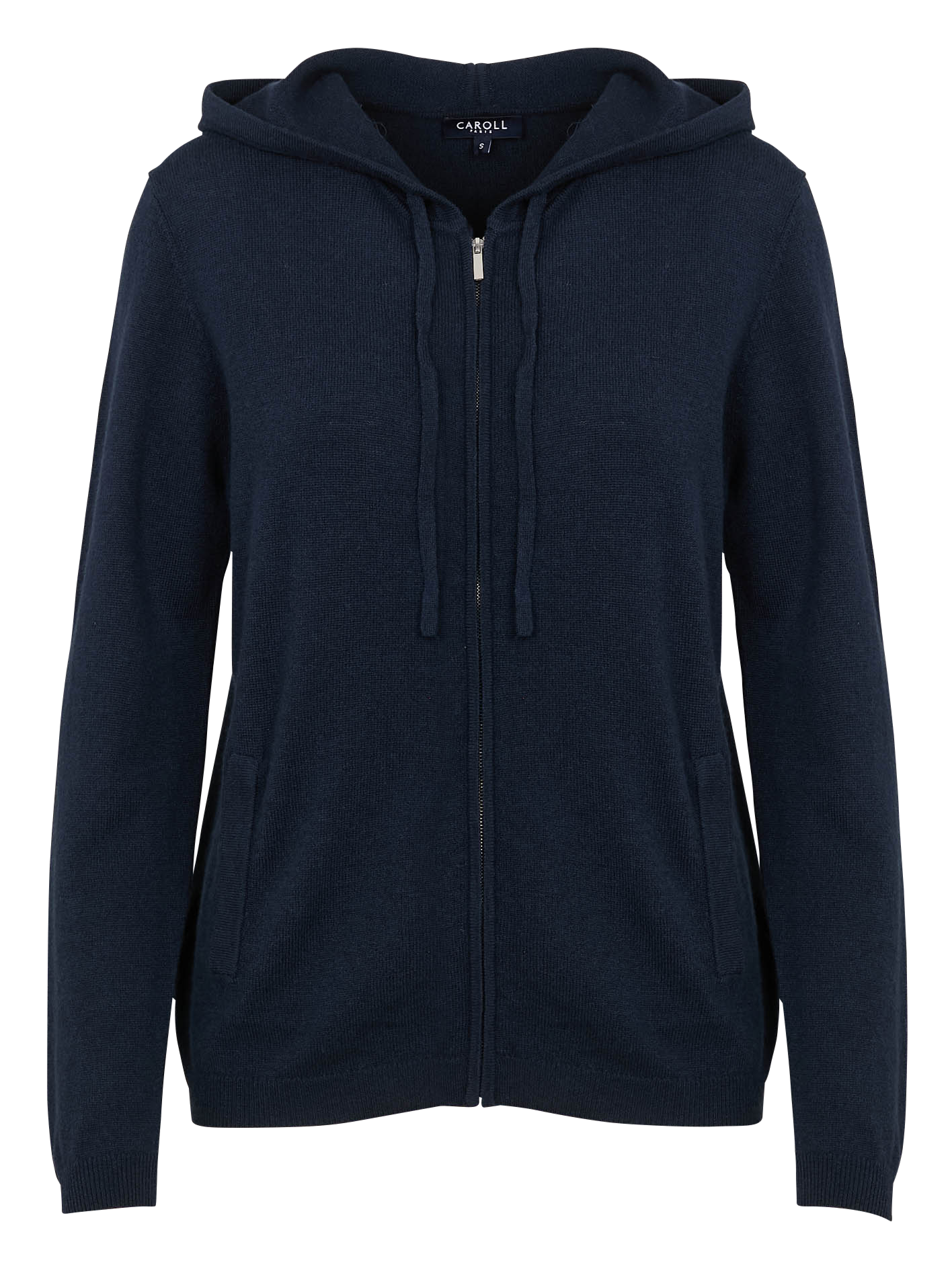 Straight wool and cashmere hooded cardigan CAROLL Blue