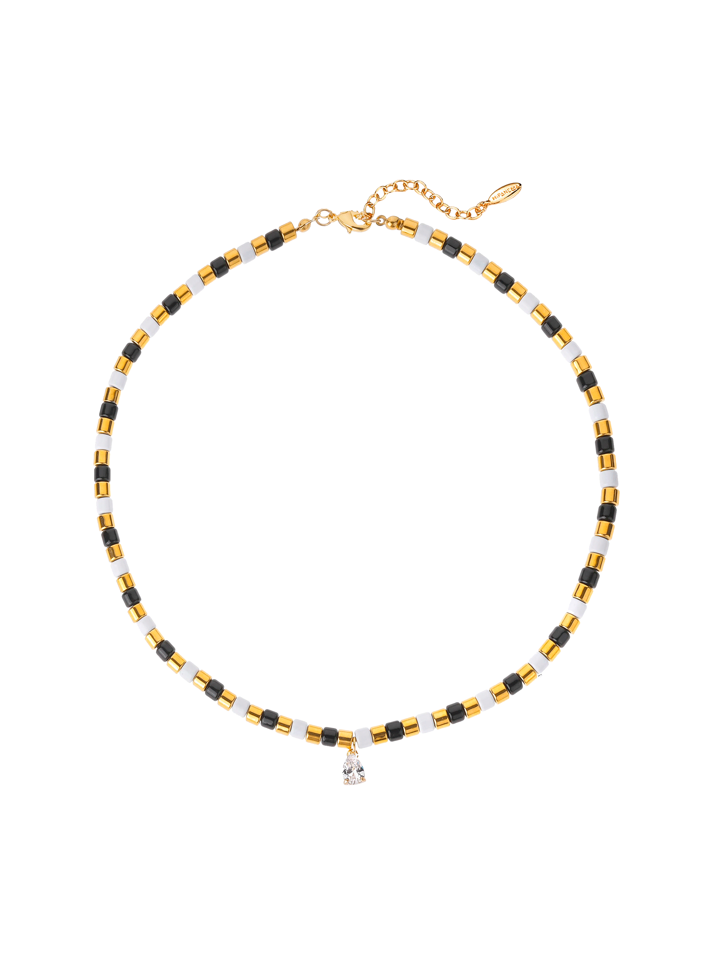 Necklace with pearls and crystal charm Black