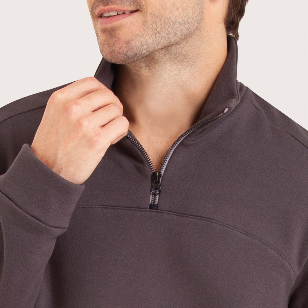 Men's long open-collar interlock pajamas by Eminence EMINENCE Grey