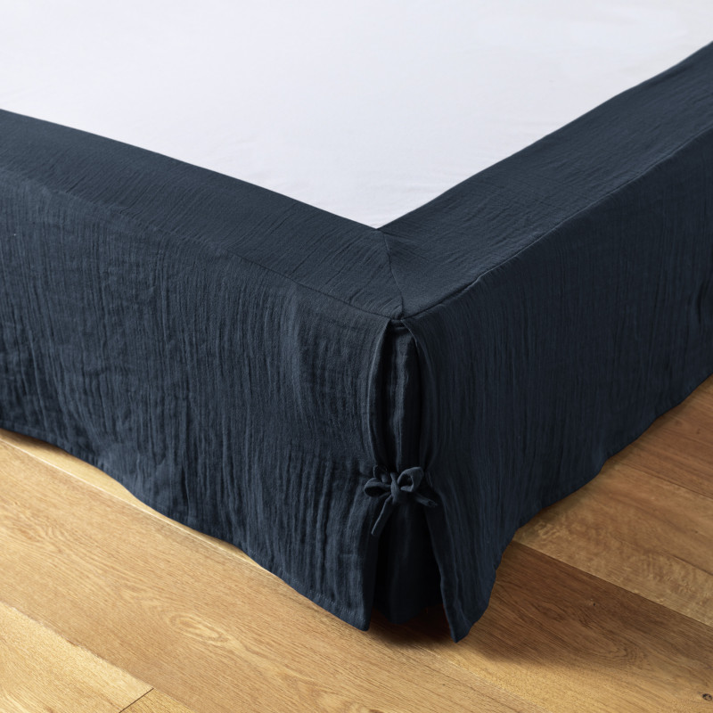 "Gaïa" cotton gauze bed skirt for all sizes  Minuit 180 x 200 cm