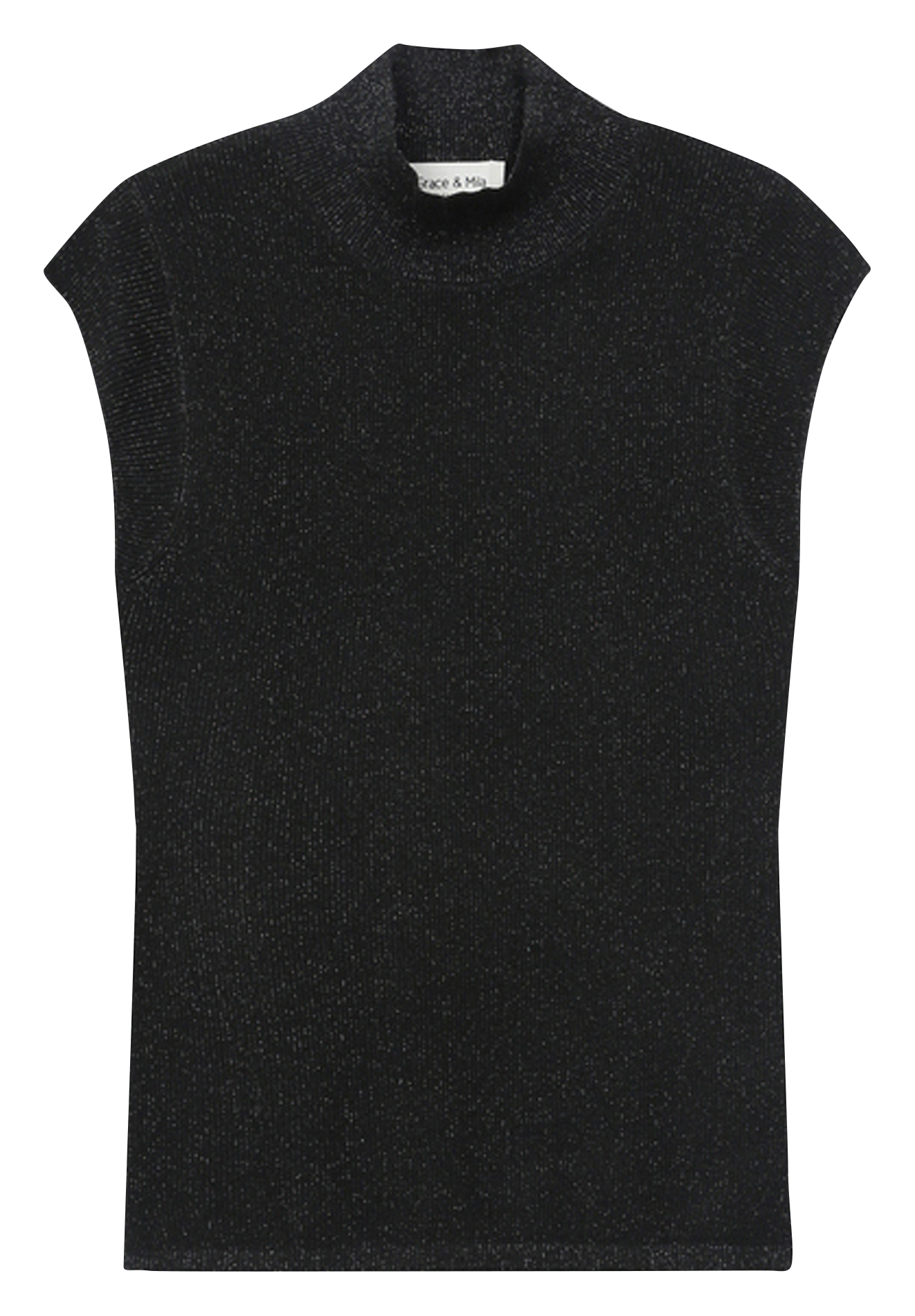 Top droit col montant en maille pailletée GRACE ET MILA Noir