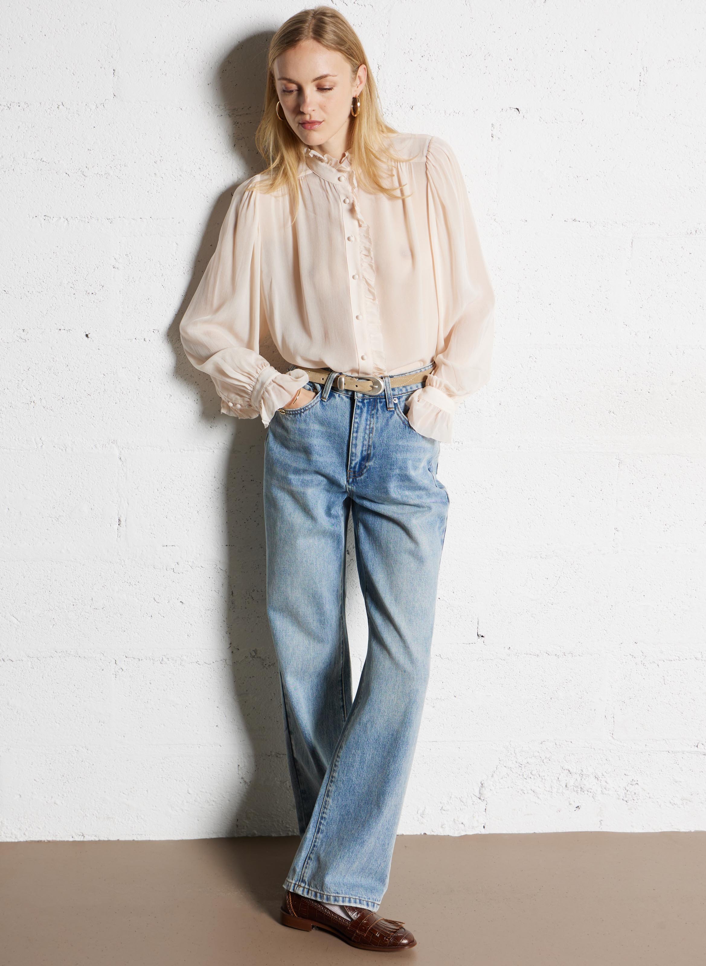 Blouse droite boutonnée à volants SUNCOO Rose