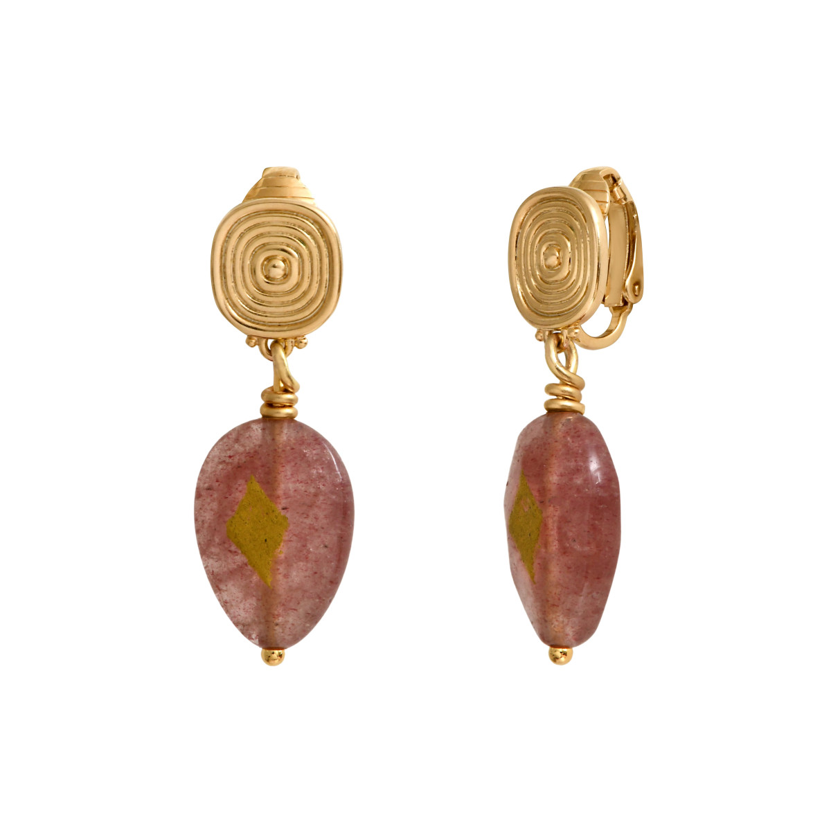 Babylone strawberry quartz clip earrings SATELLITE PARIS Pink