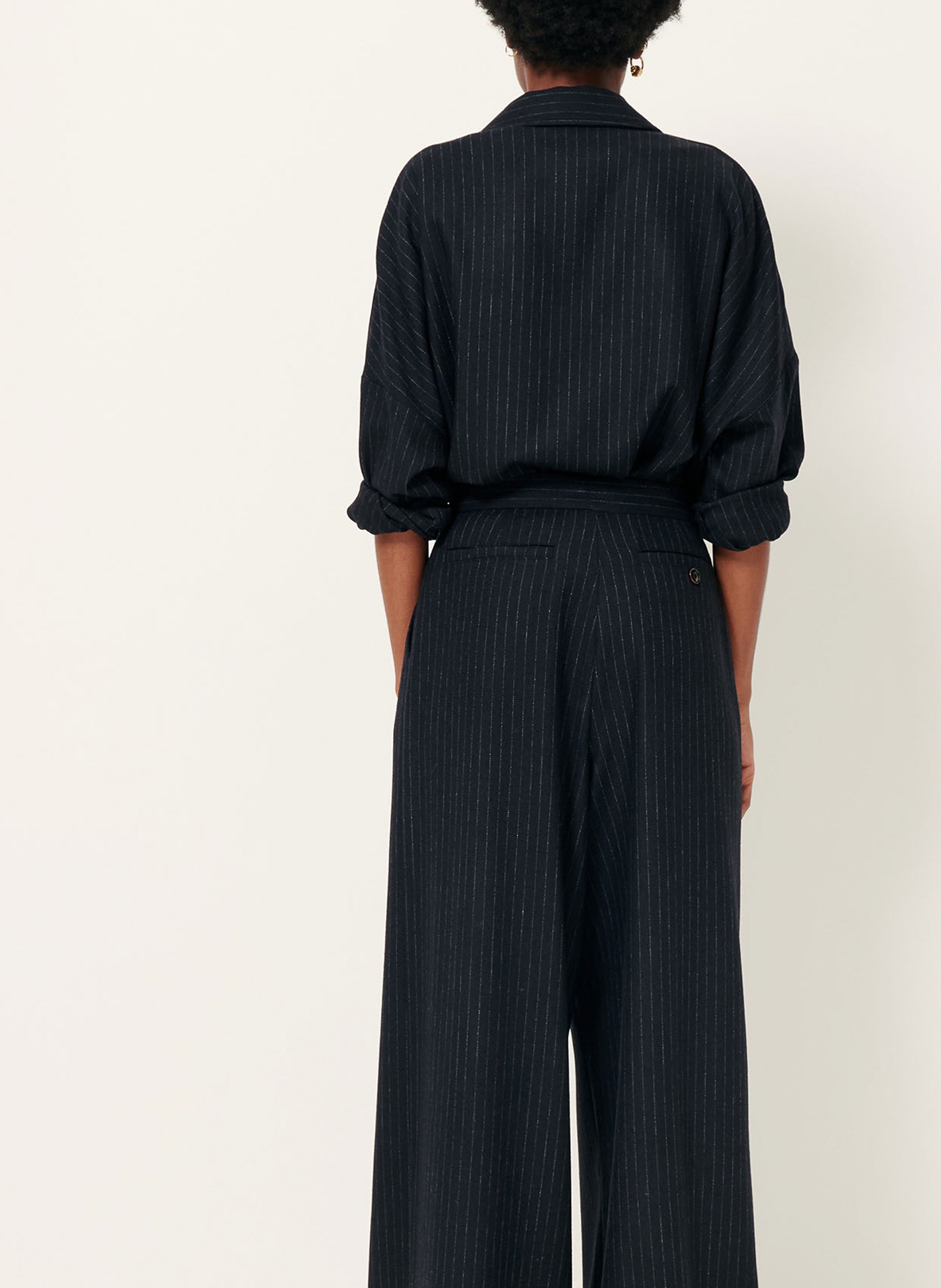 Chemise courte rayée en laine mélangée SESSUN Bleu