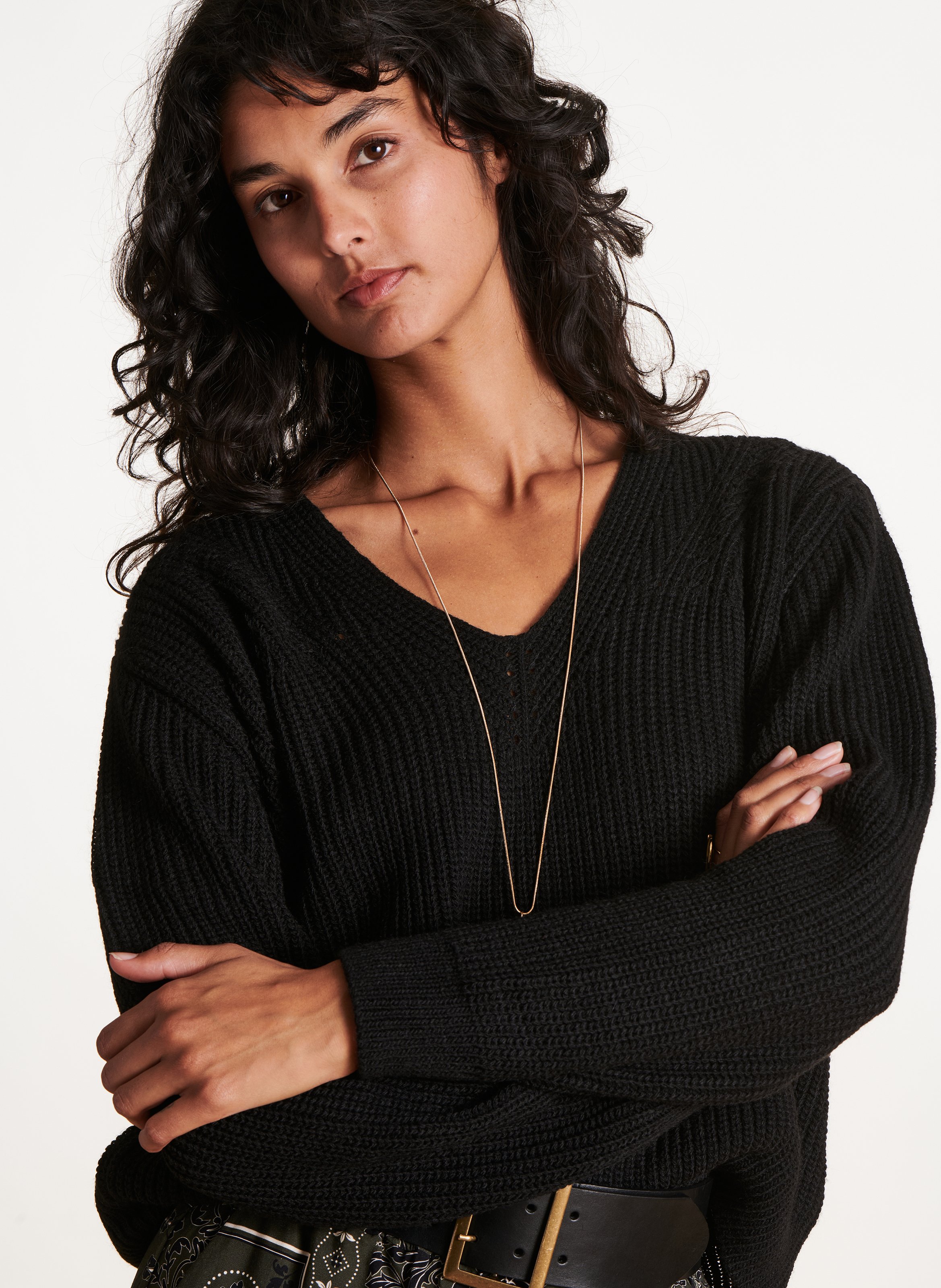 Oversized V-Ausschnitt-Pullover aus Rippenstrick LA FEE MARABOUTEE Schwarz